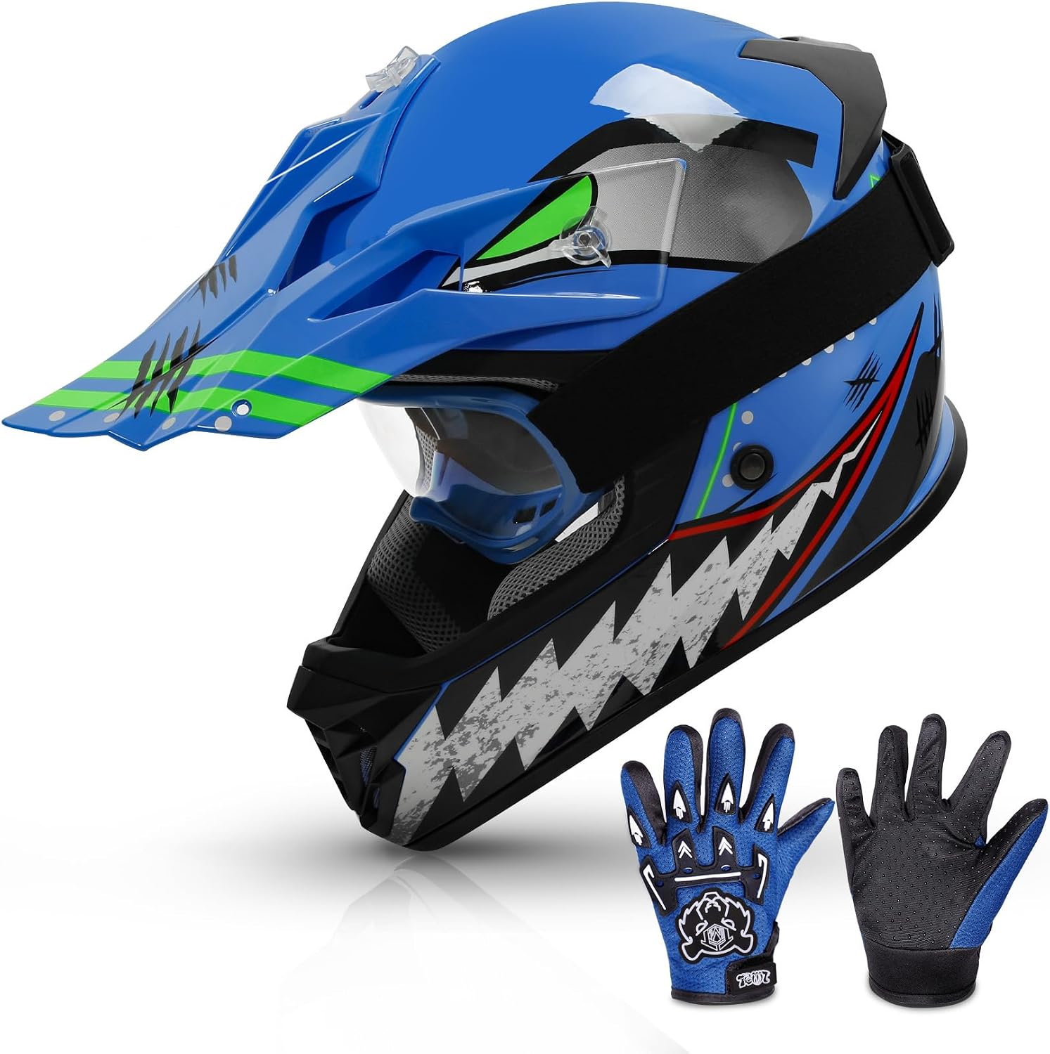 TCMT Youth Dirt Bike Helmet DOT Certified - Kids Full Face Motocross ATV Helmet with Goggles, Gloves and Helmet Bag for Off-Road, BMX, MX, Street Riding