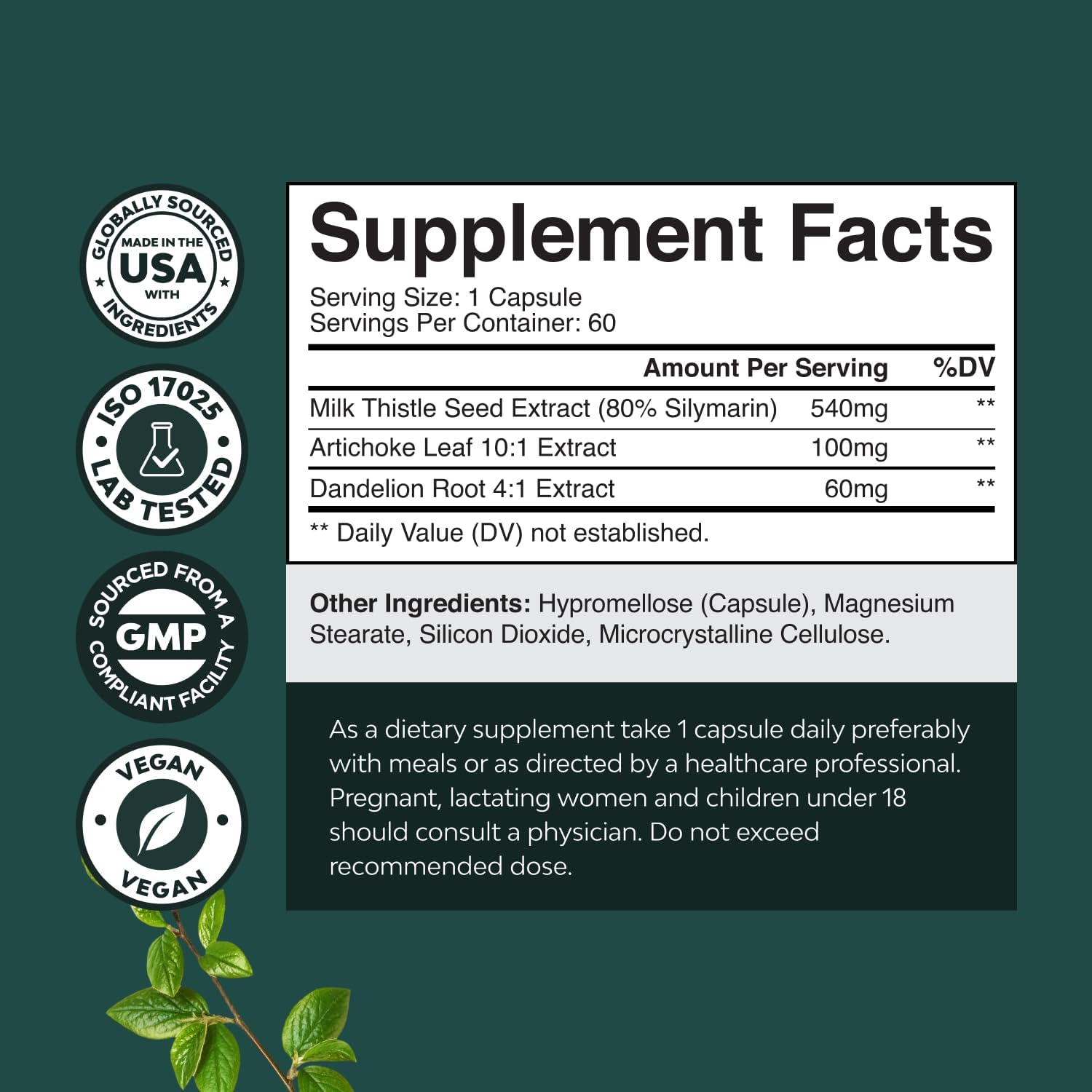 Liver Support Milk Thistle Supplement for Liver Cleanse Detox & Repair - Advanced Milk Thistle and Dandelion Root Supplement with Artichoke Extract
