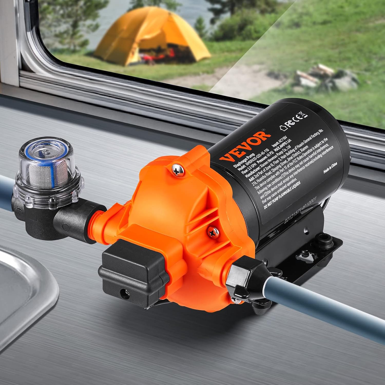 VEVOR Water Pressure Diaphragm Pump, RV Water Pump, Fresh Water Pump110V AC, 3.3 GPM, Pressure Adjustable