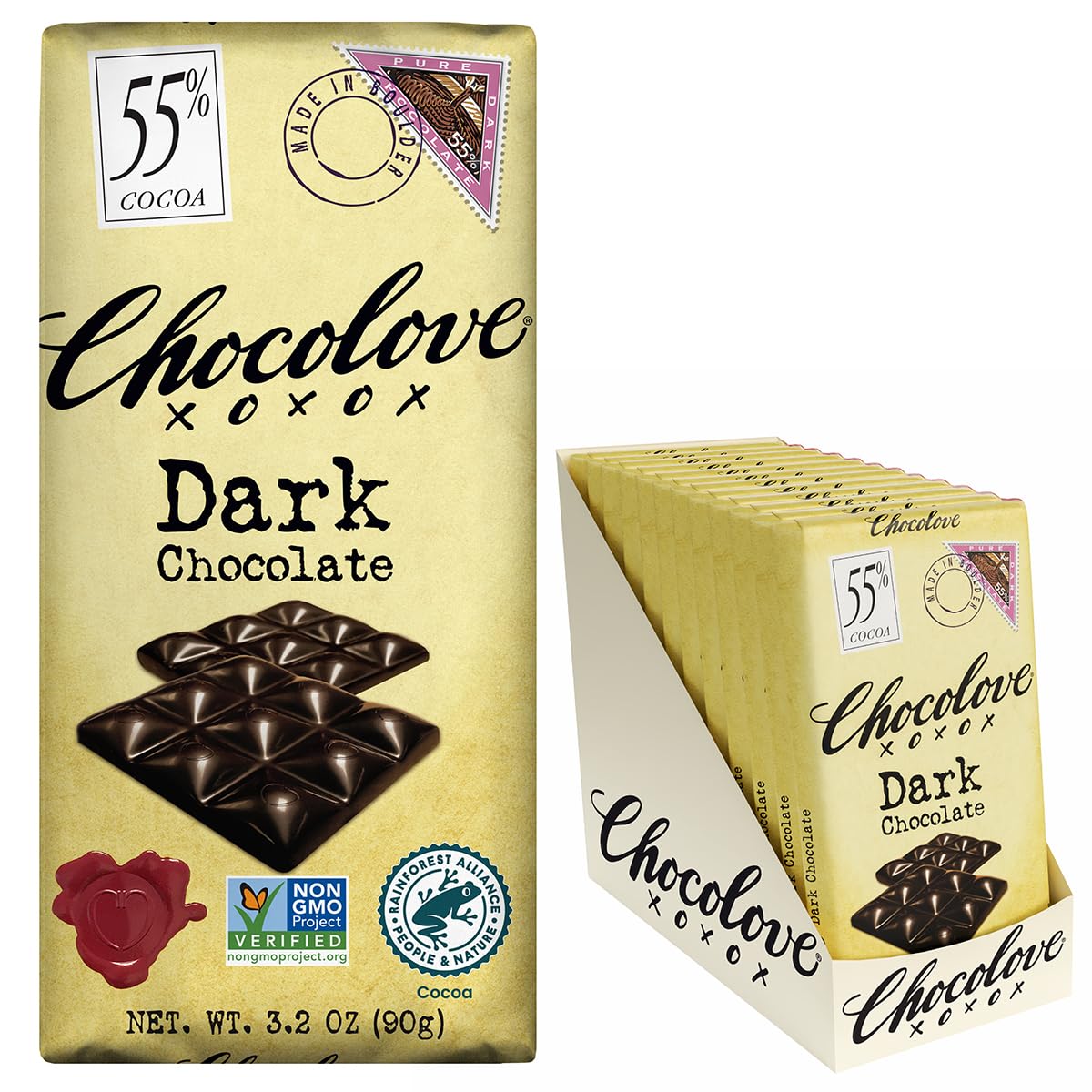 Chocolove Dark Chocolate Bars | 55% Cocoa | Crafted with Smooth Semi-sweet Premium Chocolate | Non GMO, Rainforest Alliance Certified