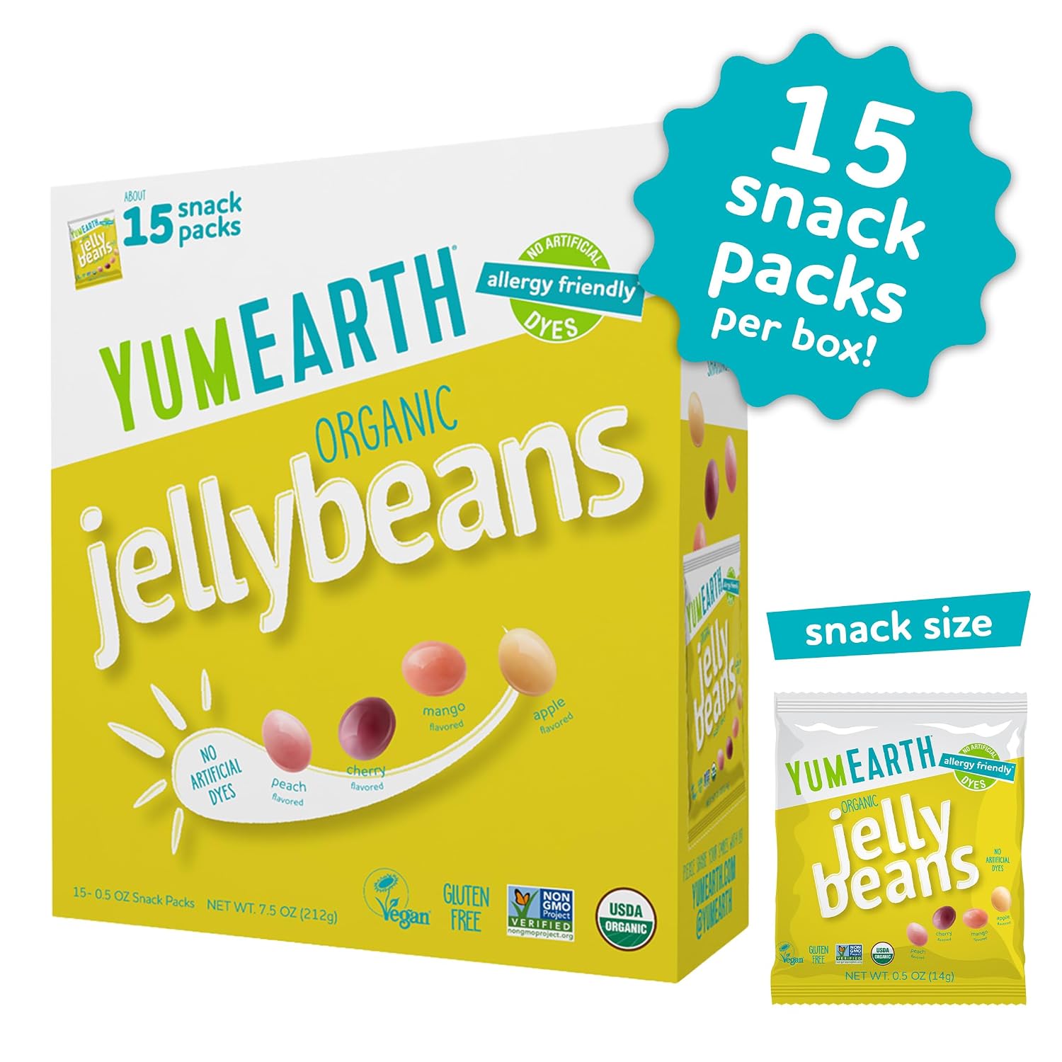YumEarth Organic Jelly Beans - Fruity Candy Snack Packs, Gluten Free Snacks for Kids - Allergy Friendly, Non-GMO