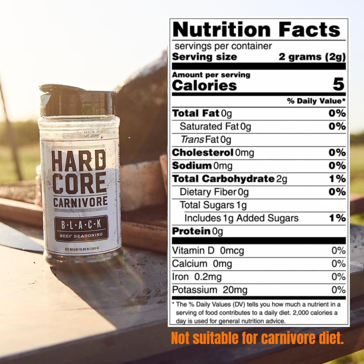 Hardcore Carnivore Black | All-Purpose Beef Seasoning Rub, 13oz Shaker