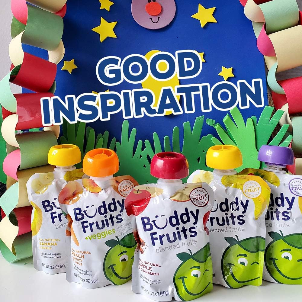 Buddy Fruits Snacks To Go Multifruit Unsweetened Applesauce 3.2oz Pouch (18pk) Gluten-Nut-Dairy-Preservatives-BPA Free, Non GMO, Kosher