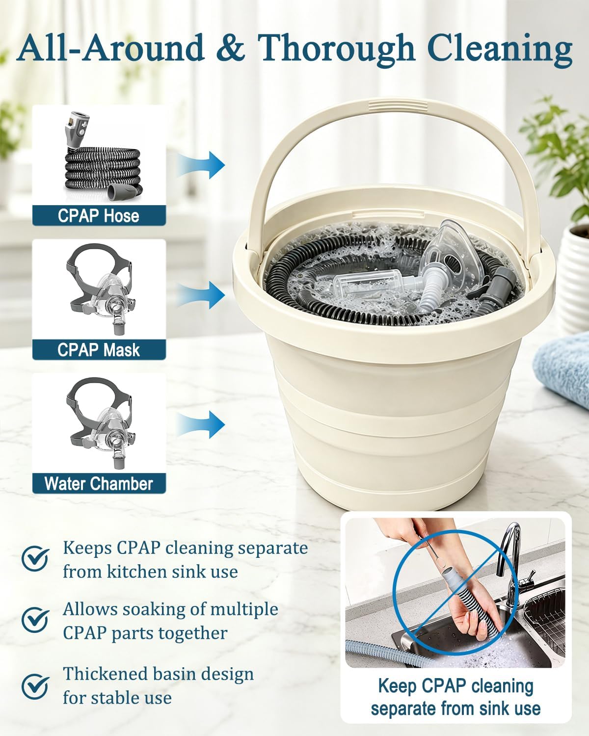 CPAP Cleaning Supplies Kit - CPAP Hose Cleaner Brush, CPAP Hose Holder, Mask Holder