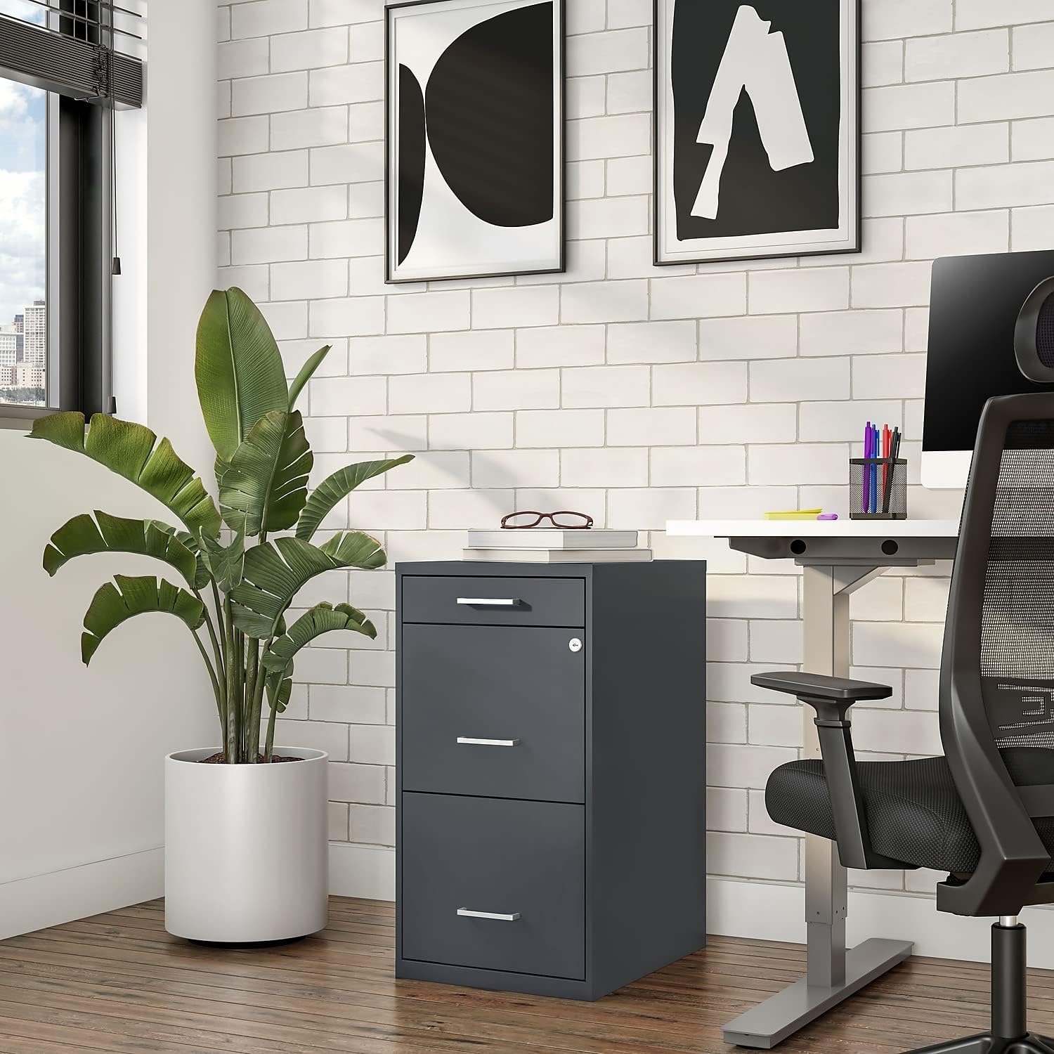 Staples 3-Drawer Vertical File Cabinet, Letter Size Documents, Lockable & Mobile, 18.9" D x 14.3" W x 26.9" H, White