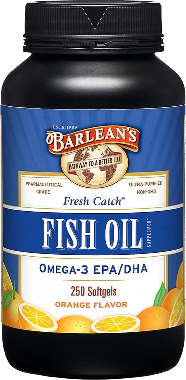 Barlean's Omega 3 Fish Oil Supplements, 600mg Fish Oil Pills with EPA & DHA, Softgels for Joint, Brain, & Heart Health, Orange Flavored, 250 Count | Wild-caught fish oil, EPA DHA omega-3, Burpless, Non-GMO, Gluten-free, 250-count value size, Heart & brai…