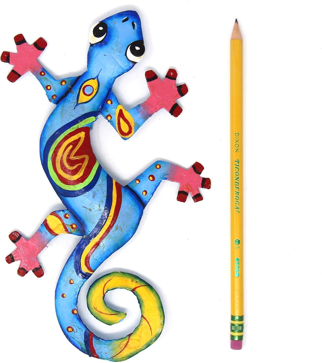 Global Crafts 8" Painted Gecko Recycled Haitian Metal Wall Art Blue Green, Florida