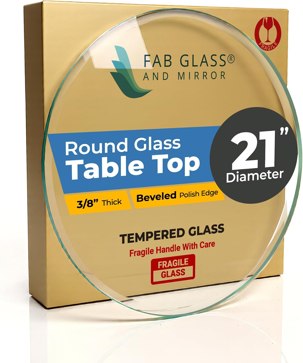22 Inch Round Tempered Beveled Polished Edge Glass Table Top -1/2” Thick Round Glass Table Top–Heavy Duty, Dining, Coffee, and Office Tables by Fab Glass and Mirror