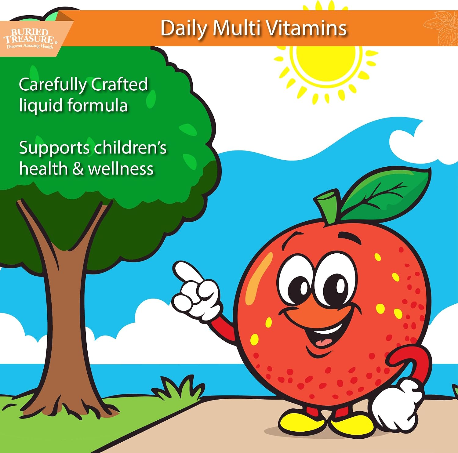 Buried Treasure Children's Daily Multi Liquid Multivitamin & Minerals Nutritional Dietary Vegan Supplement for Kids No Artificial Ingredients