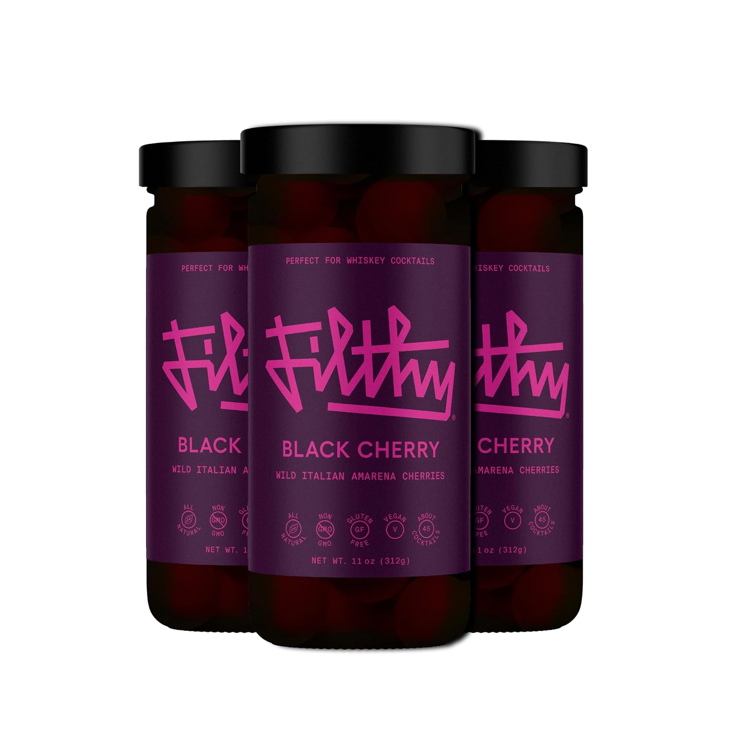 Filthy Amarena Black Cherries, Premium Cocktail Garnish - 45 Oz Tin, 1 Pack | All Natural Ingredients, Wild Italian Amarena Black Cherry for Whiskey Cocktails - Non-GMO, Gluten Free, Vegan