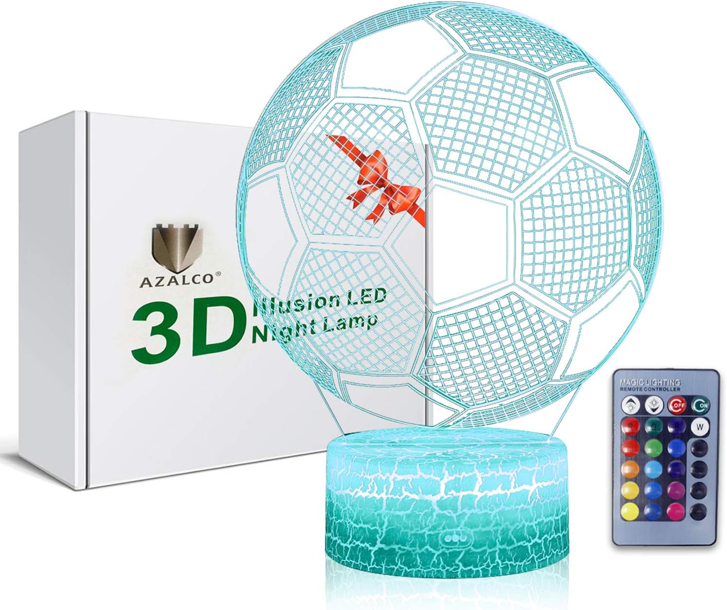 Volleyball 3D Illusion Night Light,16 Colors Changing Touch Switch & Remote Control,Acrylic Flat & ABS White Crack Base &USB Cable Table Lamp