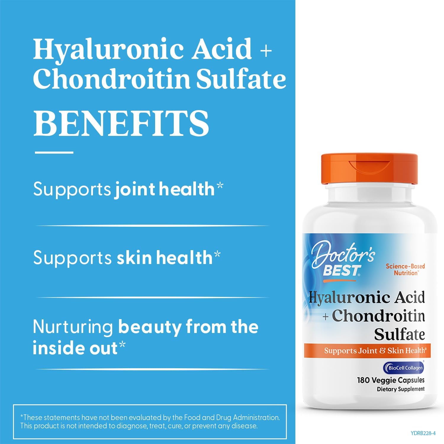 Doctor's Best Hyaluronic Acid with Chondroitin Sulfate, Featuring BioCell Collagen, Non-GMO, Gluten Free, Soy Free, Joint Support, 180 Count (Pack of 1)