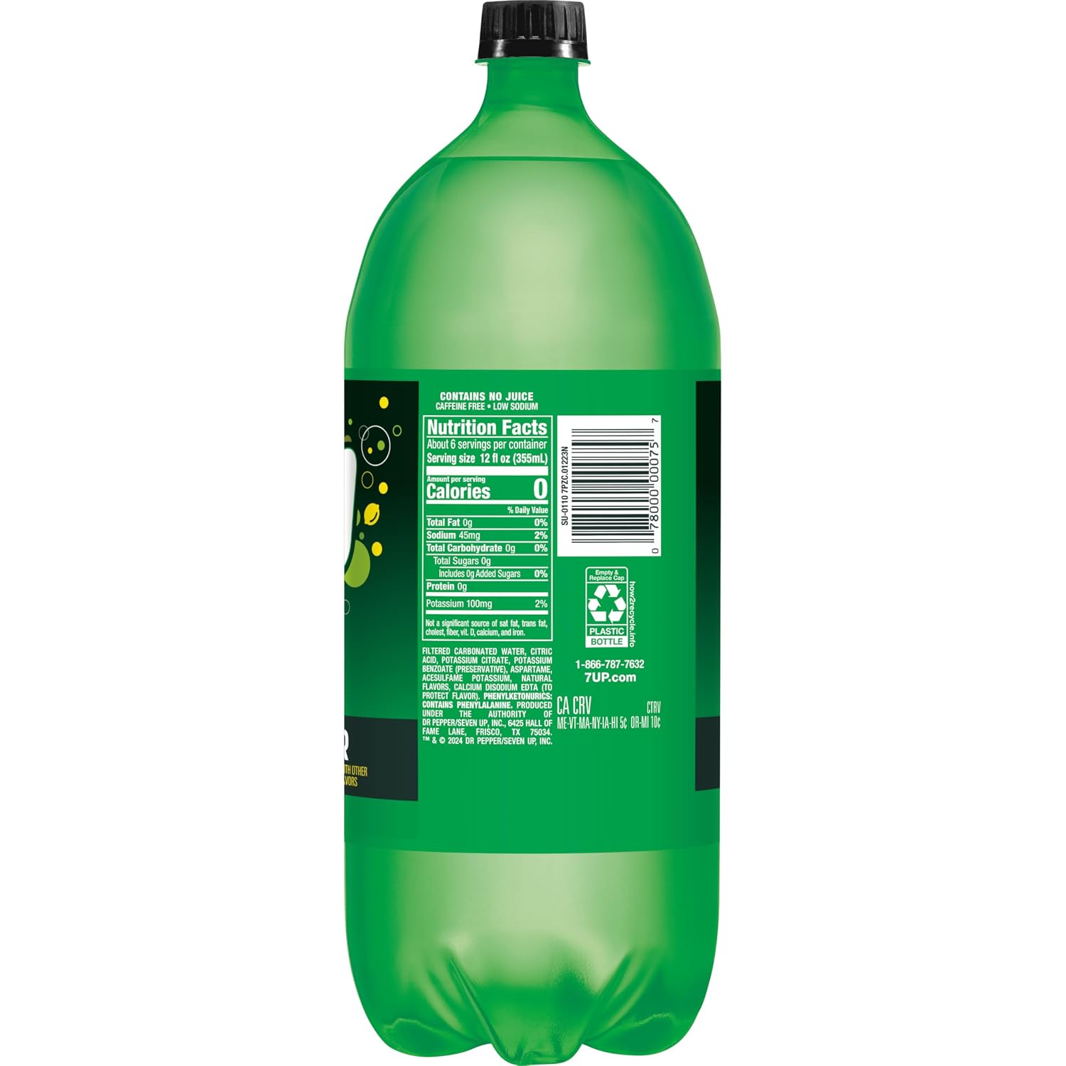 7UP Lemon Lime Soda, Naturally Flavored and Caffeine Free, 2 Liter Bottle