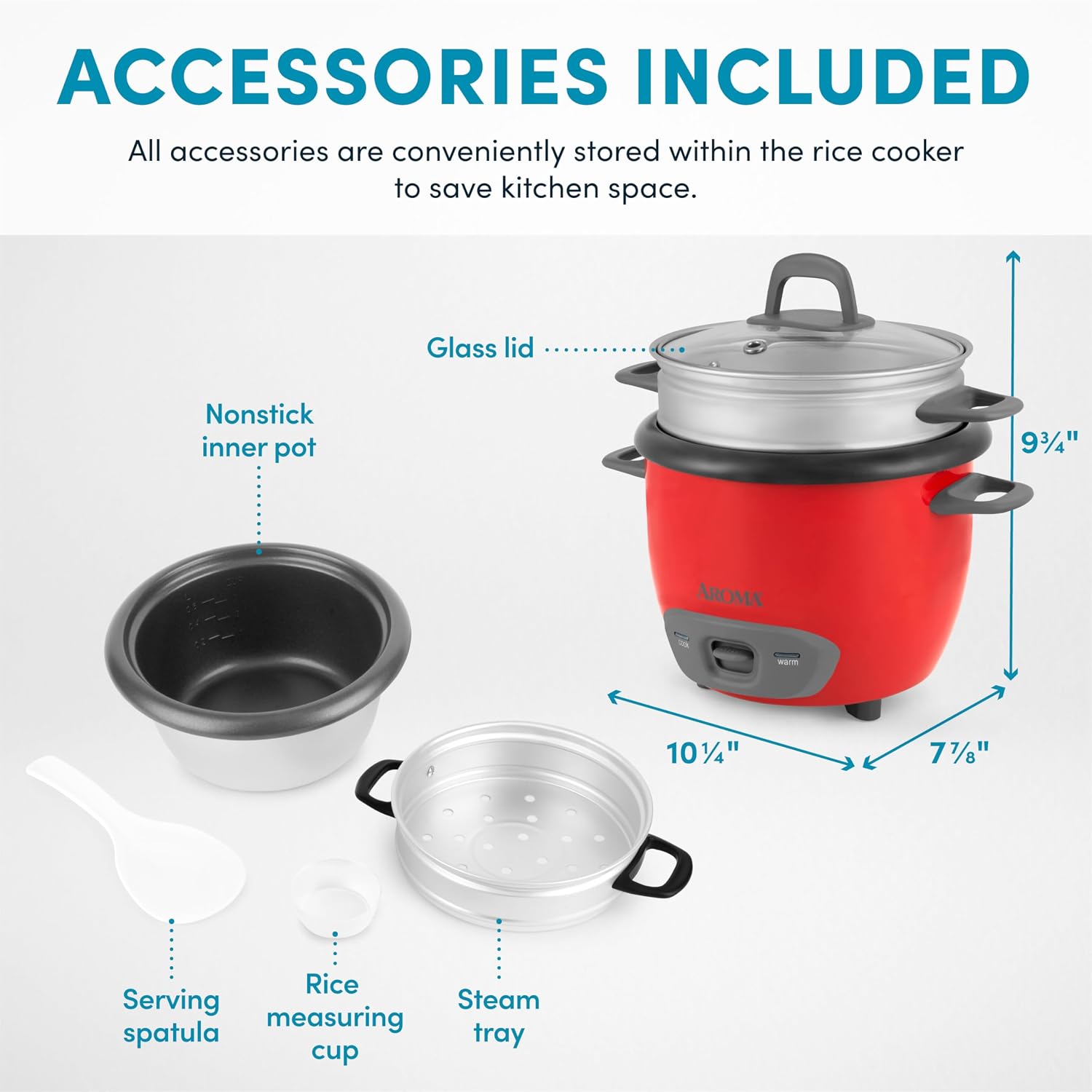 AROMA® Rice Cooker, 3-Cup (Uncooked) / 6-Cup (Cooked), Steamer, Small Rice Cooker, Oatmeal Cooker, Soup Maker, Auto Keep Warm, 1.5 Qt, White, ARC-743-1NG