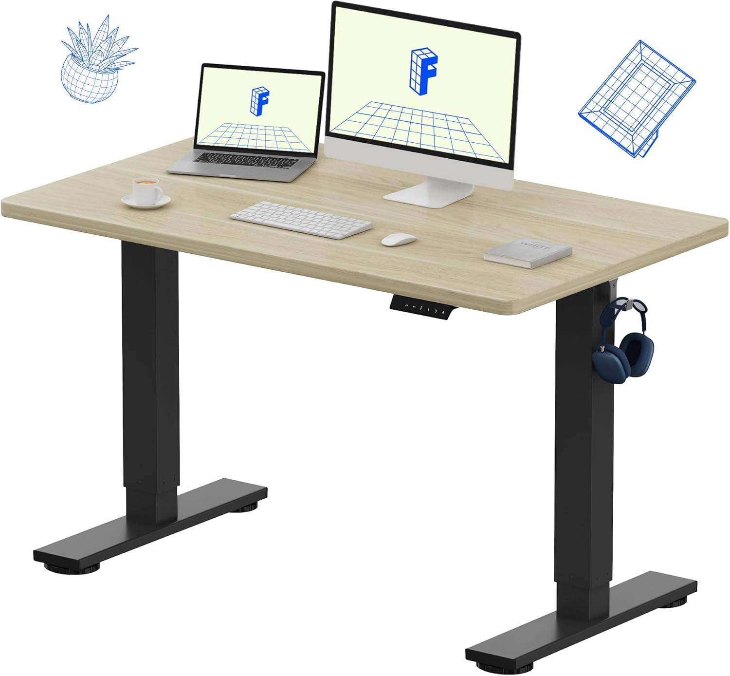 FLEXISPOT EN1 One-Piece Standing Desk, Electric Adjustable with 4 Memory Presets, 176 LBS Capacity, Stable & Quiet