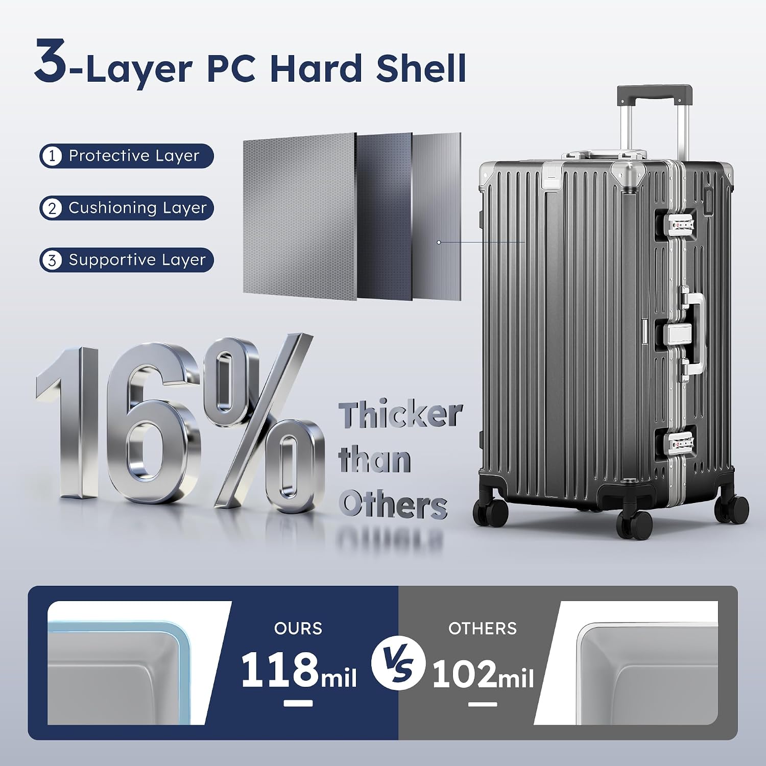 ALPHA CAMP Trunk Luggage 28 Inch with Aluminum Frame Zipperless Suitcase | Large Checked Thickened 3-Layer PC Hardside Luggage with TSA Lock,Charging Port,Cup Holder and Spinner Wheels for Travel