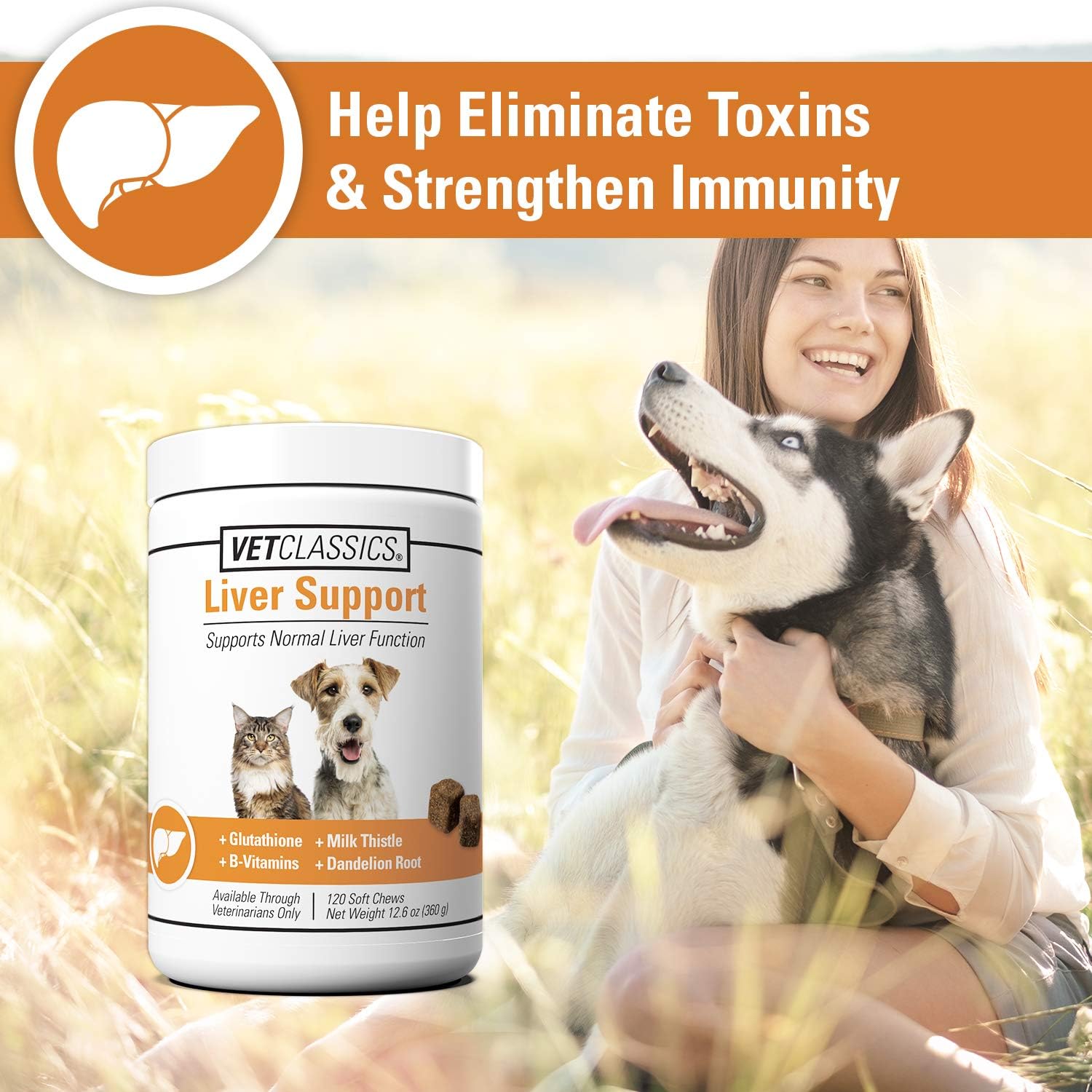 Liver Support Pet Health Supplement for Dogs, Cats – Liver Functions – B-Vitamins, Glutathione, Milk Thistle – Soft Tablets, Chews – 60 Chewable Tablets
