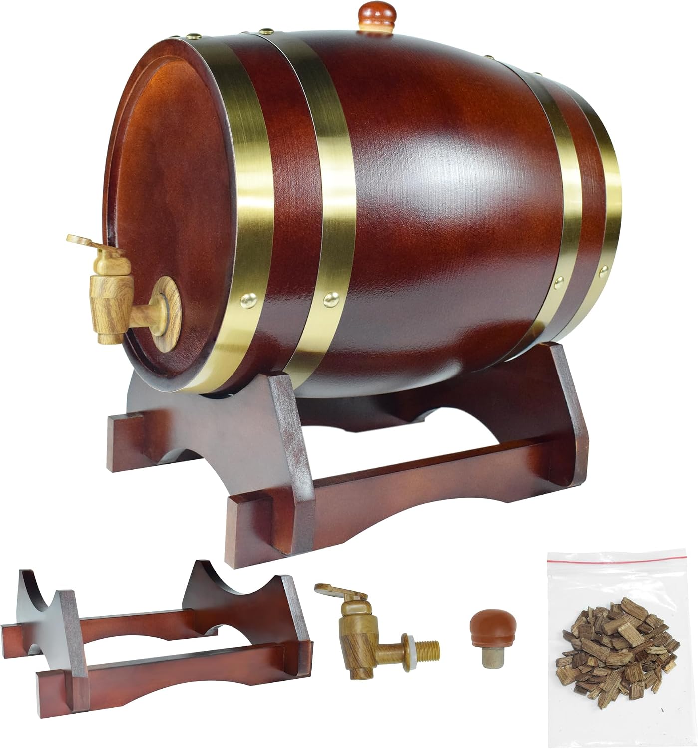 1.5L Whiskey Barrel Dispenser Oak Aging Barrels Home Whiskey Barrel Decanter for Wine, Spirits, Beer, and Liquor (Red Wine)