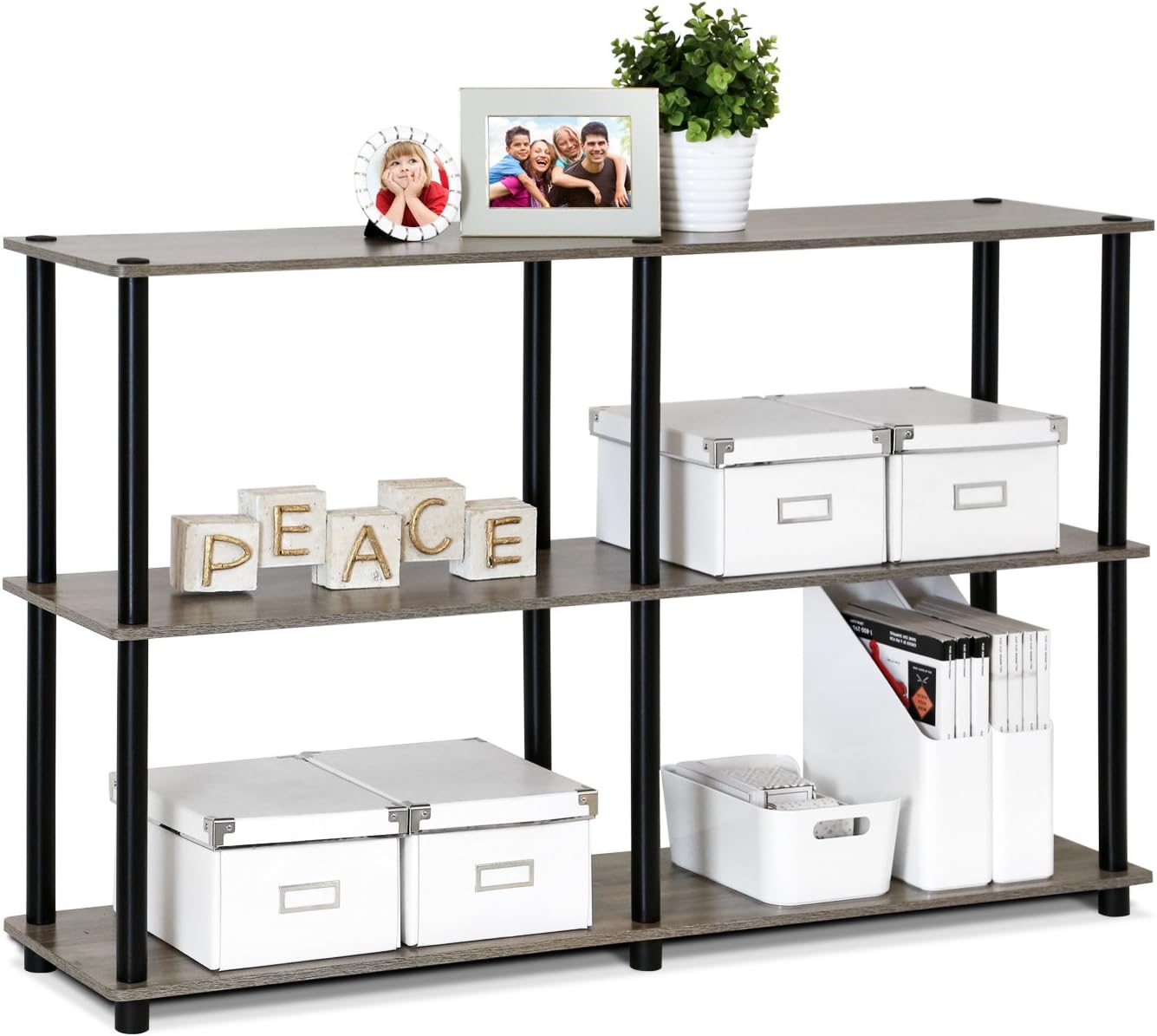 Furinno TURN-N-TUBE Storage Shelves, 3-Tier 47.4 Wide Book Shelf, Corner Shelf, Toolless Open Shelves, for Organization and Storage, Living Room, Garage, Home Office, Black