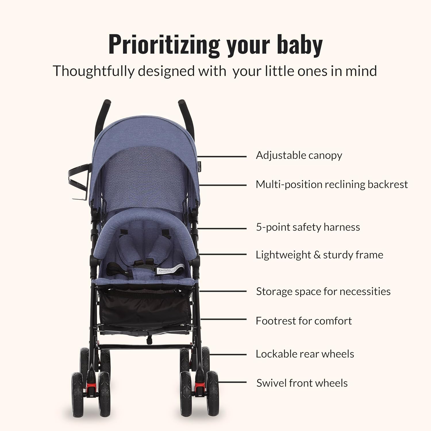Dream On Me Vista Moonwalk Baby Stroller in Light Gray, Lightweight Infant Stroller with Compact Fold