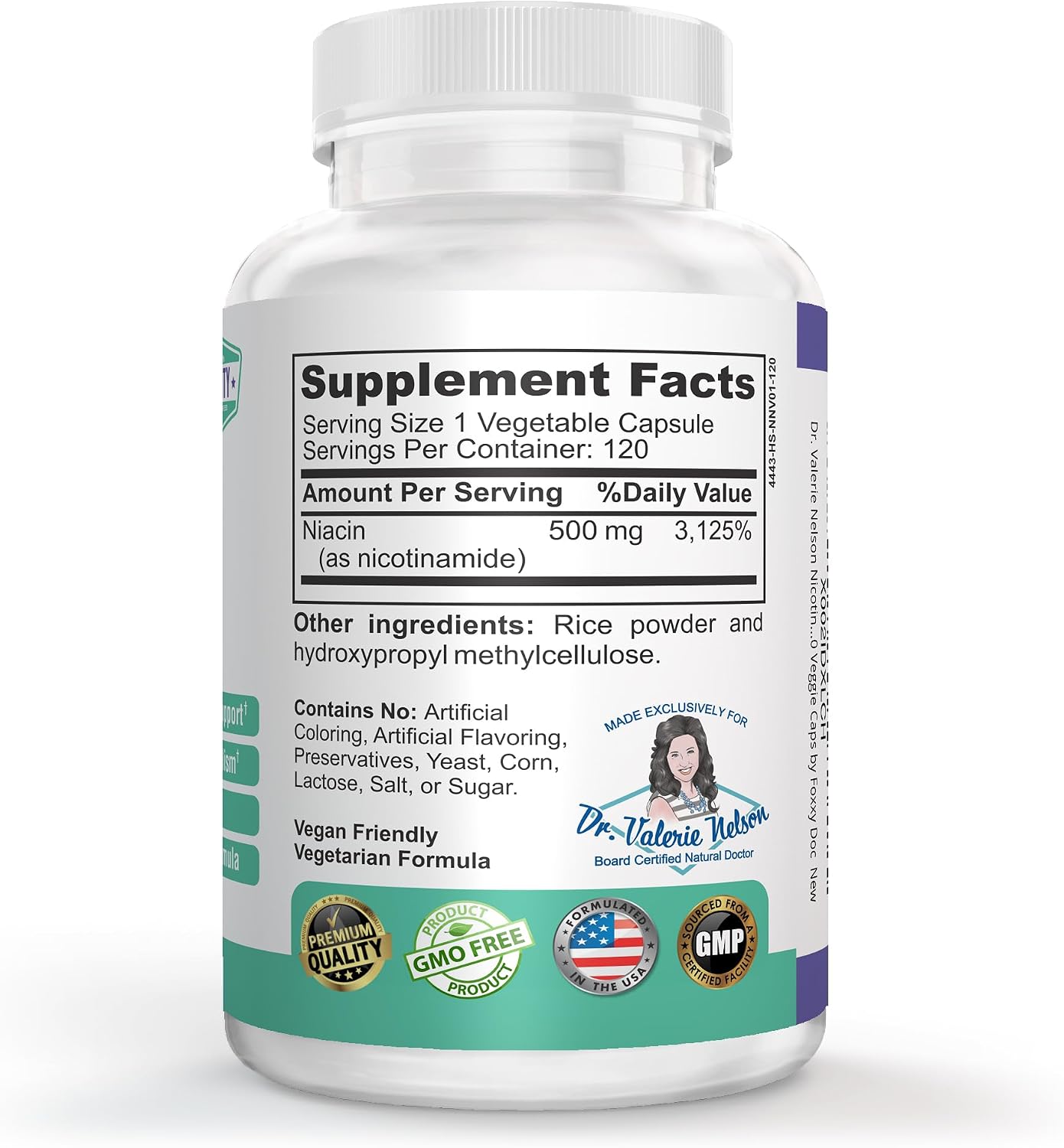 Nicotinamide 500 mg - Vitamin B3 – Energy; Cell & Skin Health. Value Priced - Flush-Free - 120 Veggie Caps by Foxxy Doc