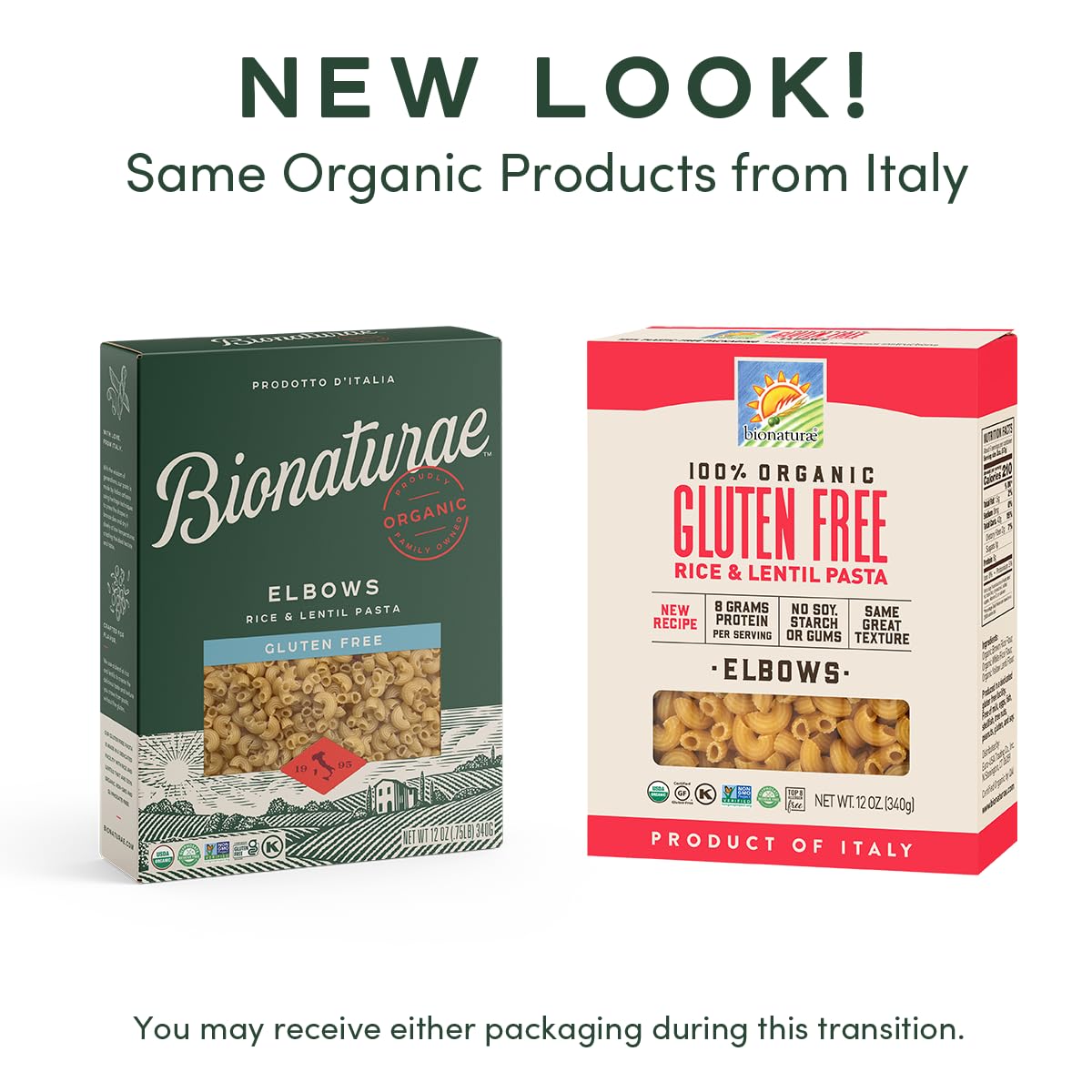 Bionaturae Elbow Pasta Noodles - Gluten Free Pasta Organic, Rice & Lentil Pasta, Kosher Certified, High Protein, Non-GMO Verified, USDA Certified, Gluten Free Pastas, Crafted in Italy - 12 Oz, 3 Pack