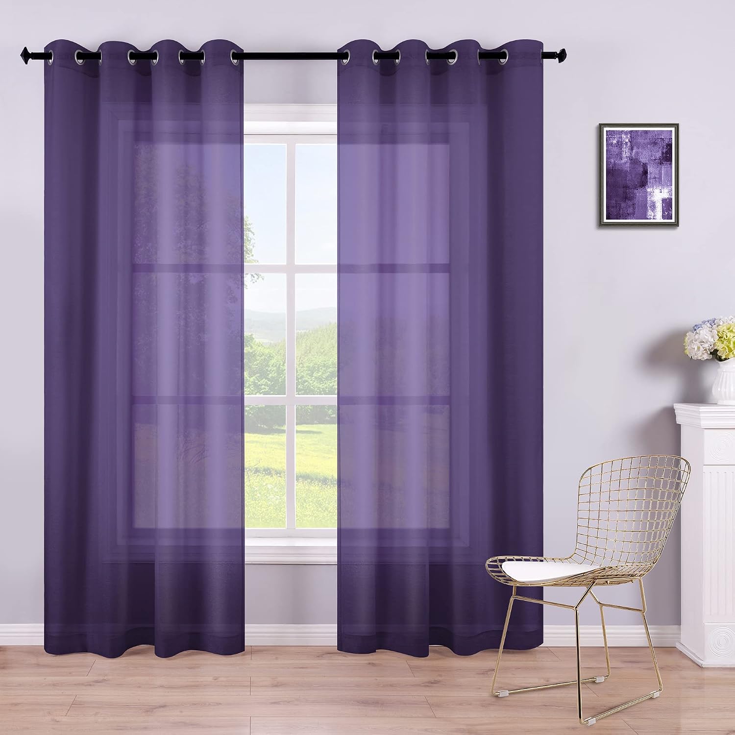 KOUFALL White Sheer Curtains 72 Inches Long for Bedroom Set of 2 Panels Grommet Faux Linen Window Voile Semi Baisc Decorative Sheer Curtains for
