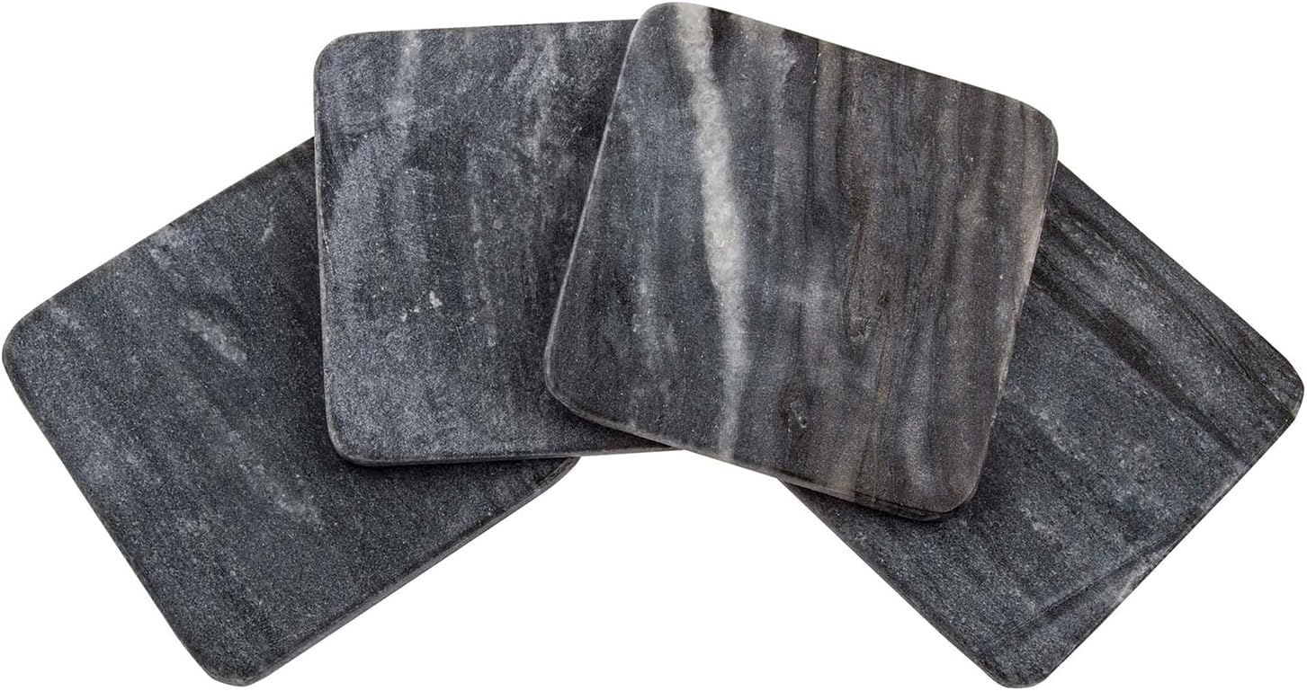 Thirstystone 4 Pack Natural Marble Square Coasters with Protective Cork Backing, Elegant, Luxourious, Easily Wipes Clean