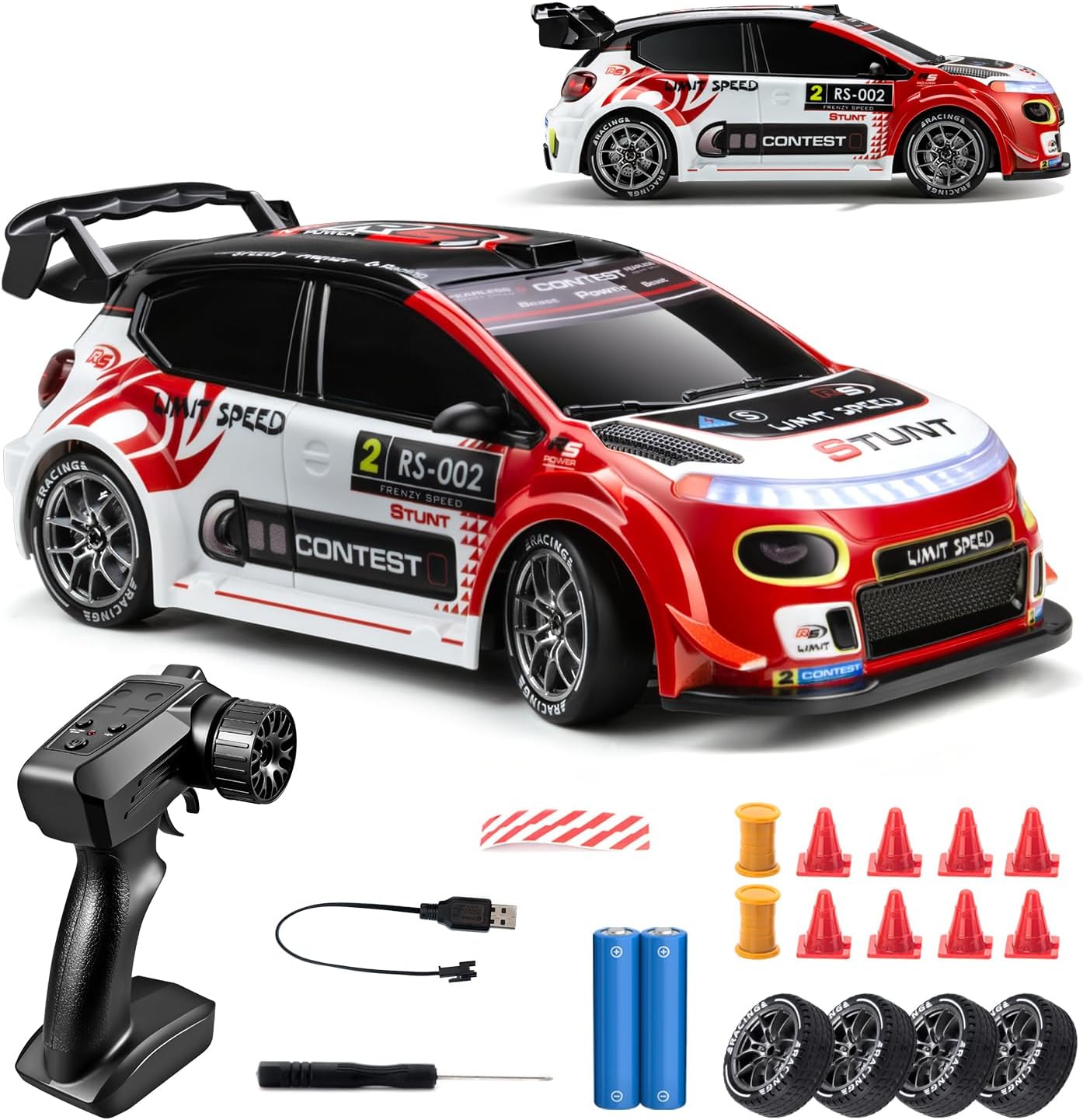 RC Drift Car Purple Racing Livery 1/24 Remote Control Car for Adult | 20KM/H 4WD Low/High Speed RC Cars with LED Lights, Extra Drifting Tires, Vehicle for Kids Boys Girls Beginners Indoor Outdoor