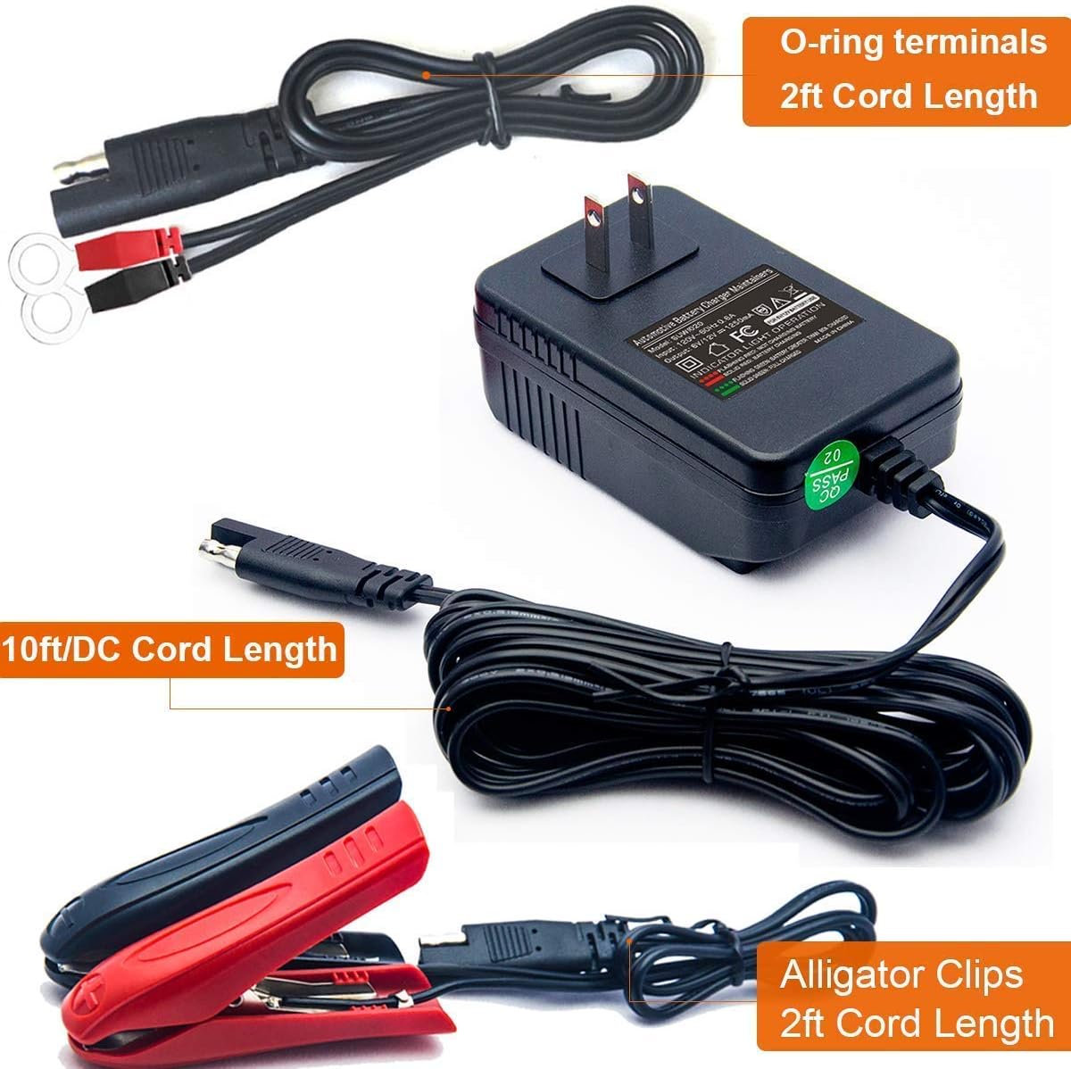Suuwer Automatic Trickle Battery Charger, 12V 2000mA Battery Maintainer | for Car Motorcycle ATV Boat and More, With 12FT DC Cable