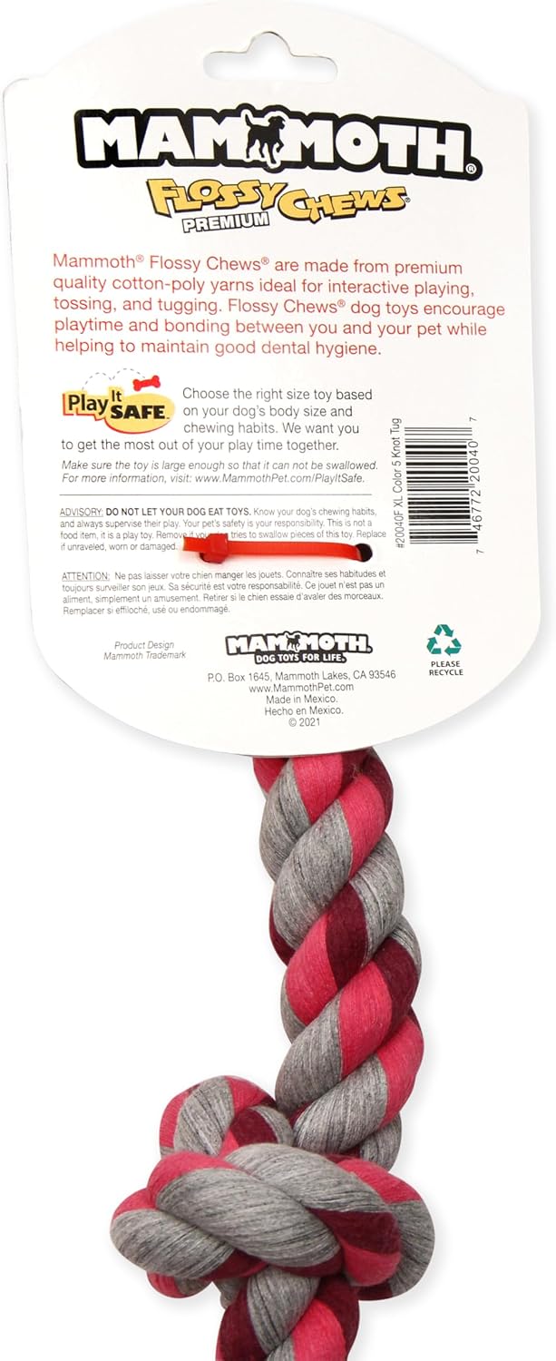 Mammoth Flossy Chews Color Rope Tug – Premium Cotton-Poly Tug Toy for Dogs – Interactive Dog Rope Toy – Tug Dog Chew Toy