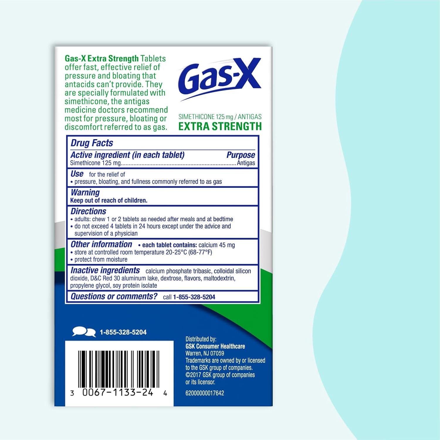 Gas-X Extra Strength Chewable Tablets, Gas Relief, Cherry, 72 Count | Simethicone 125mg Extra Strength Chewable Tablets, Fast Gas and Bloating Relief