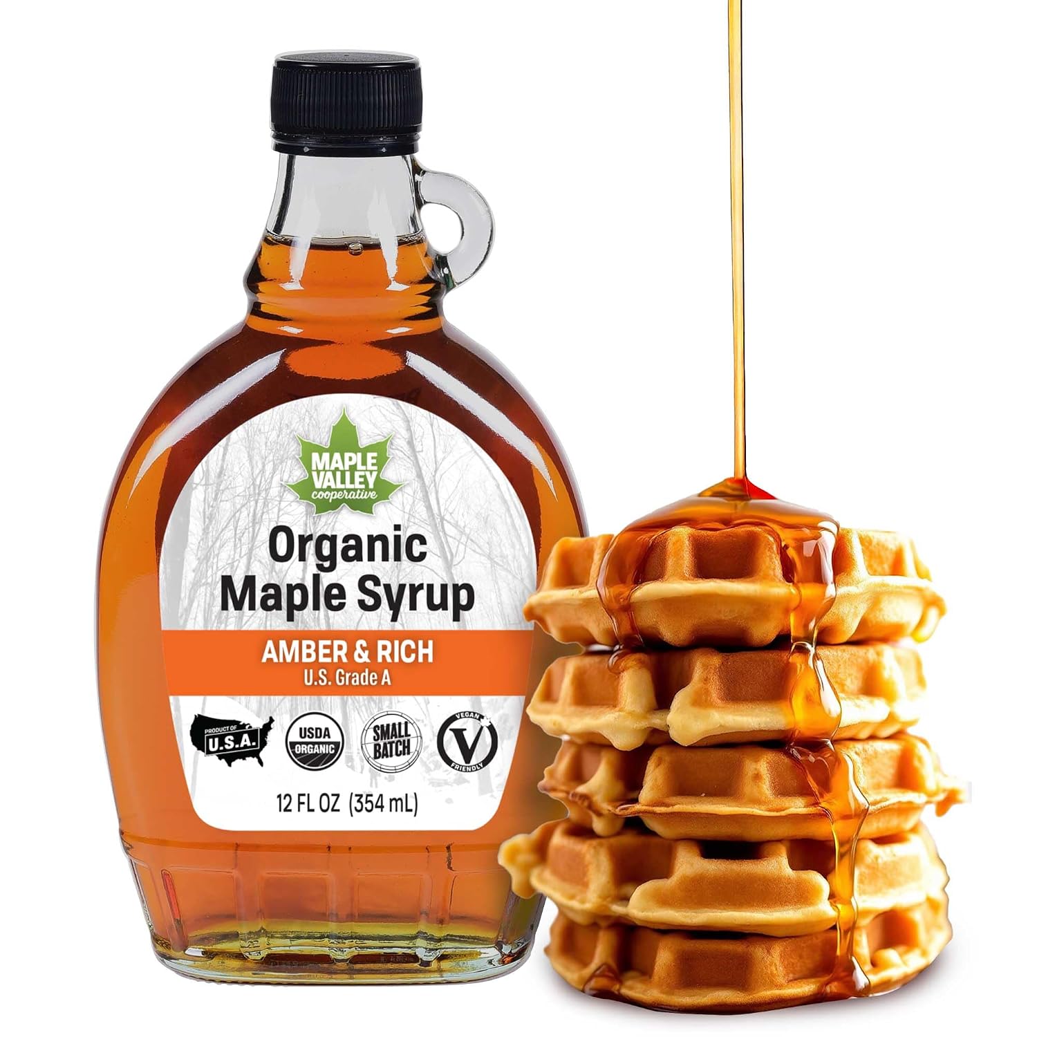 Maple Valley Organic Pure Maple Syrup, Dark & Robust, 32oz (Glass Bottle)​ | Naturally Sweetens Cooking, Baking, Coffee, Tea and Marinades; A Better Alternative to Refined Sugar and Table Syrup