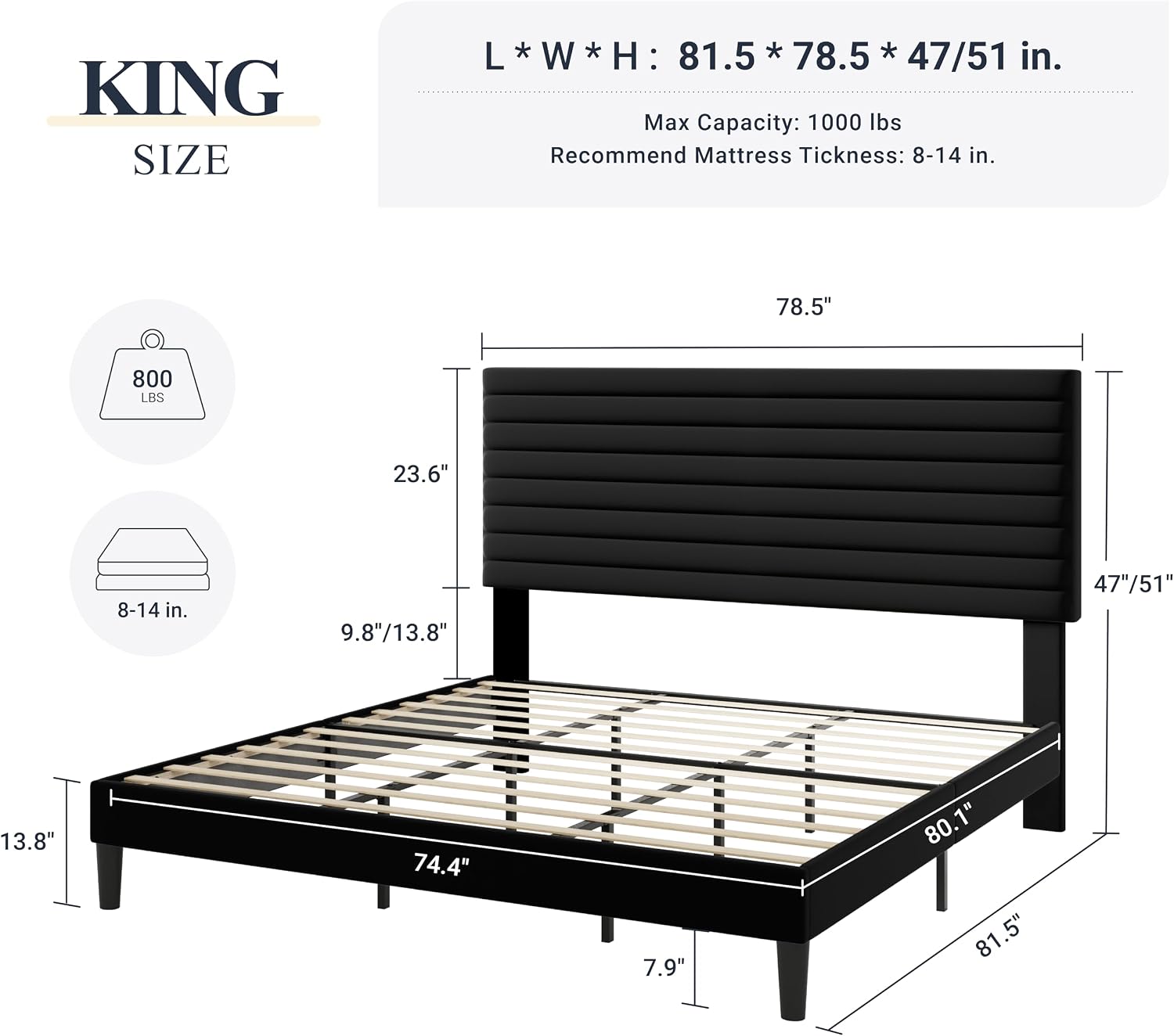 Allewie Queen Bed Frame, Velvet Upholstered Platform Bed with Adjustable Headboard, Horizontal Channel Design, Wood Slat Support, No Box Spring Needed, Noise Free, Easy Assembly, White