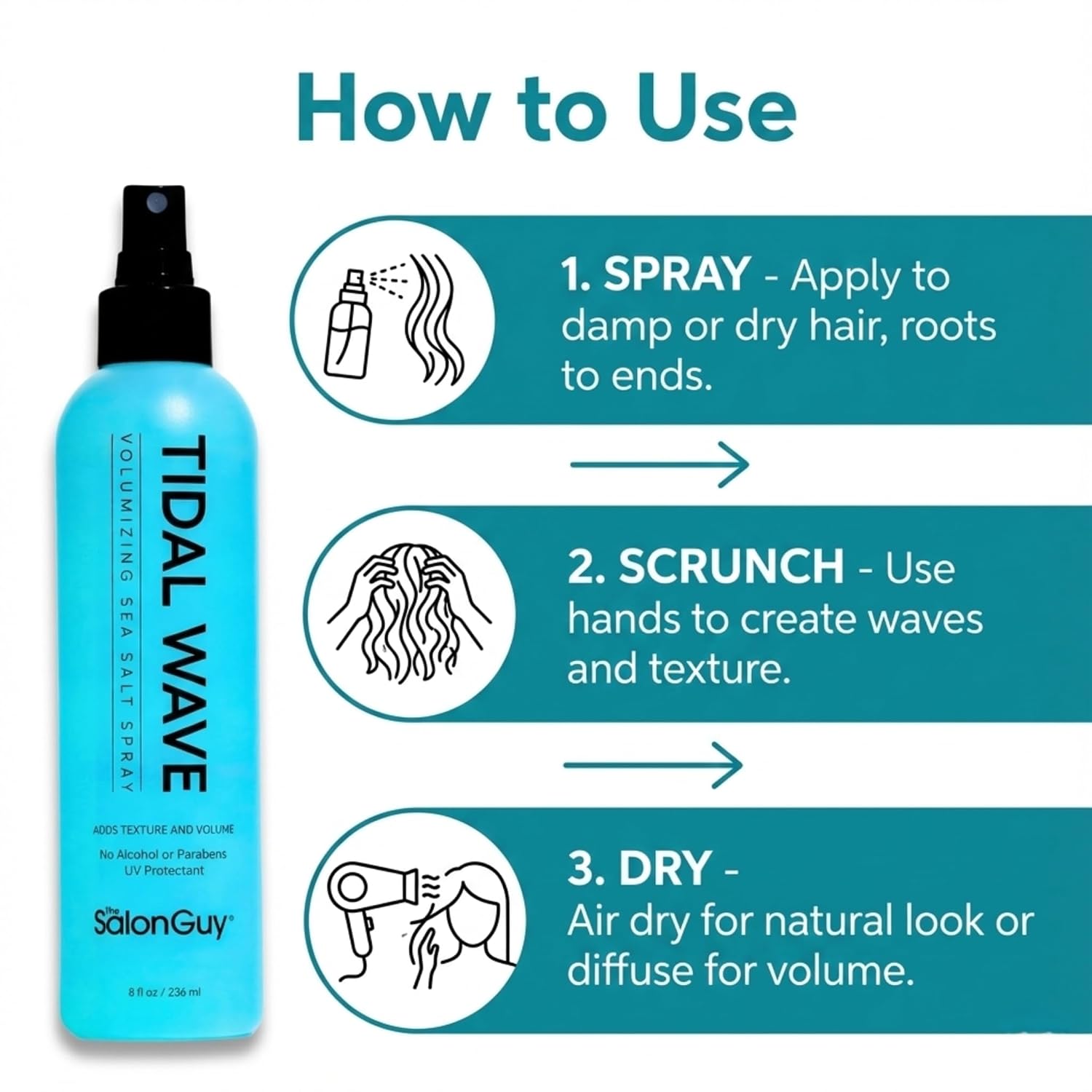 THESALONGUY Tidal Wave Sea Salt Spray for Hair – Volumizing & Texturizing Beach Wave Spray for Men & Women | Matte Finish, Light Hold