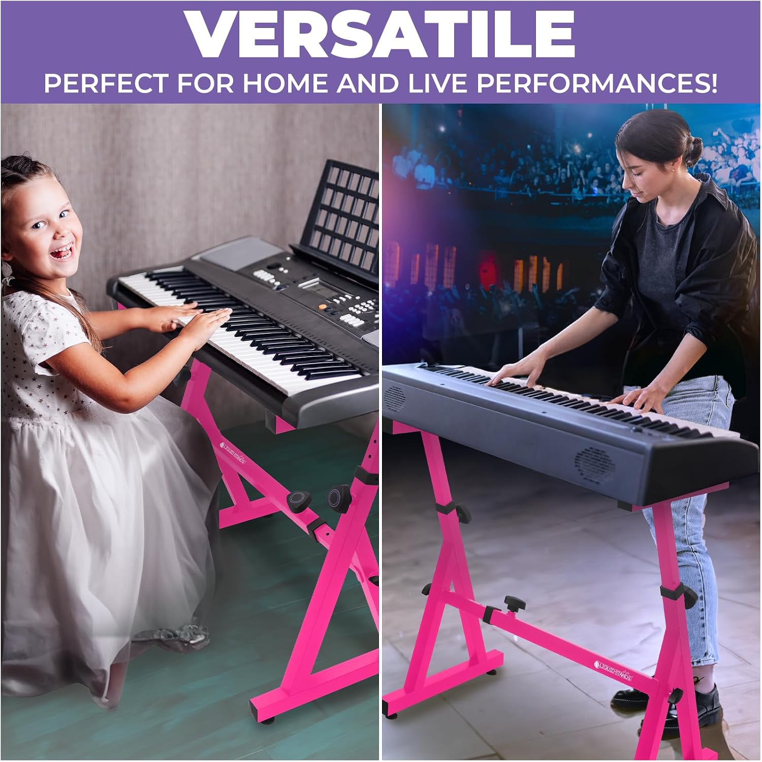 Liquid Stands Piano Keyboard Stand - Z Style Adjustable and Portable Heavy Duty Music Stand for Kids and Adults -Fits 54-88 Key Electric Pianos - Sturdy Musical Keyboard Stand (Black)