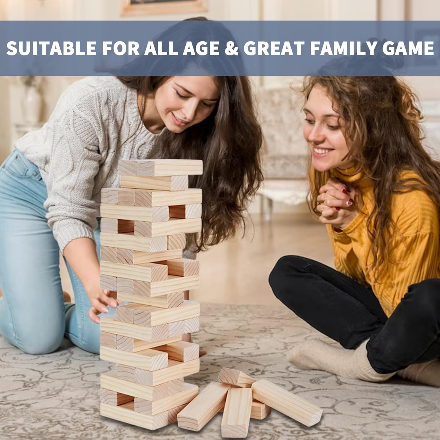 Megwoz Giant Tumble Tower Games for Kids and Adults 57 Blocks New Zealand Pine Wooden Blocks Stacking to Over 4.2FT Family Game for Indoors Outdoors