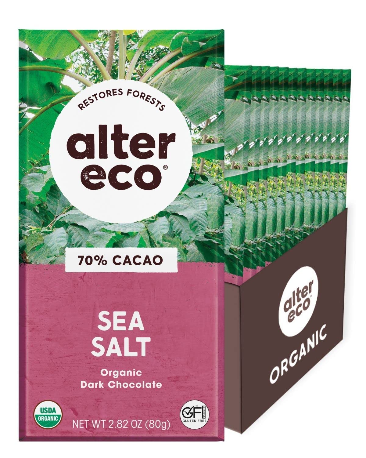 Alter Eco | Dark Chocolate Bars | Pure Dark Cocoa, Fair Trade, Organic, Non-GMO, Gluten Free (12-Pack Dark Sea Salt)