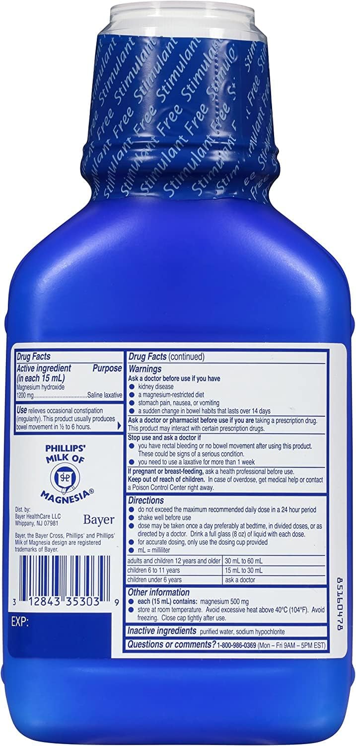 Phillips' Milk of Magnesia, Laxative, Original, 4 Ounce (Pack of 6) - Packaging May Vary