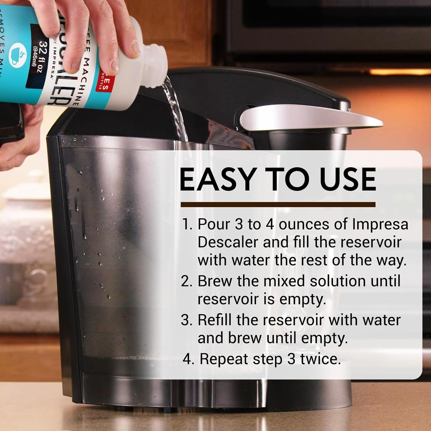 IMPRESA Coffee Machine Descaler (2 Uses Per Bottle) - Made in the USA - Universal Descaling Solution, Compatible with Nespresso, Delonghi and All Single Use Coffee and Espresso Machines