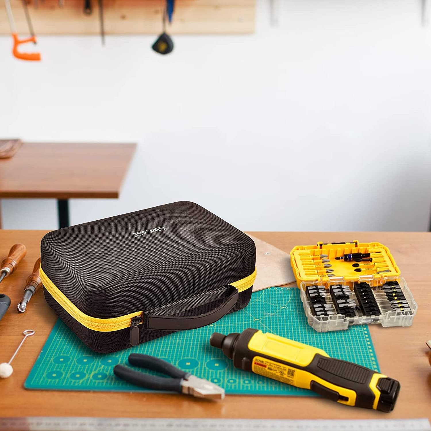 GWCASE Case for DEWALT 8V MAX Cordless Screwdriver Kit DCF682N1/DCF682N2 | Gyroscopic Storage Holder with Mesh Pocket for Electric Screwdriving