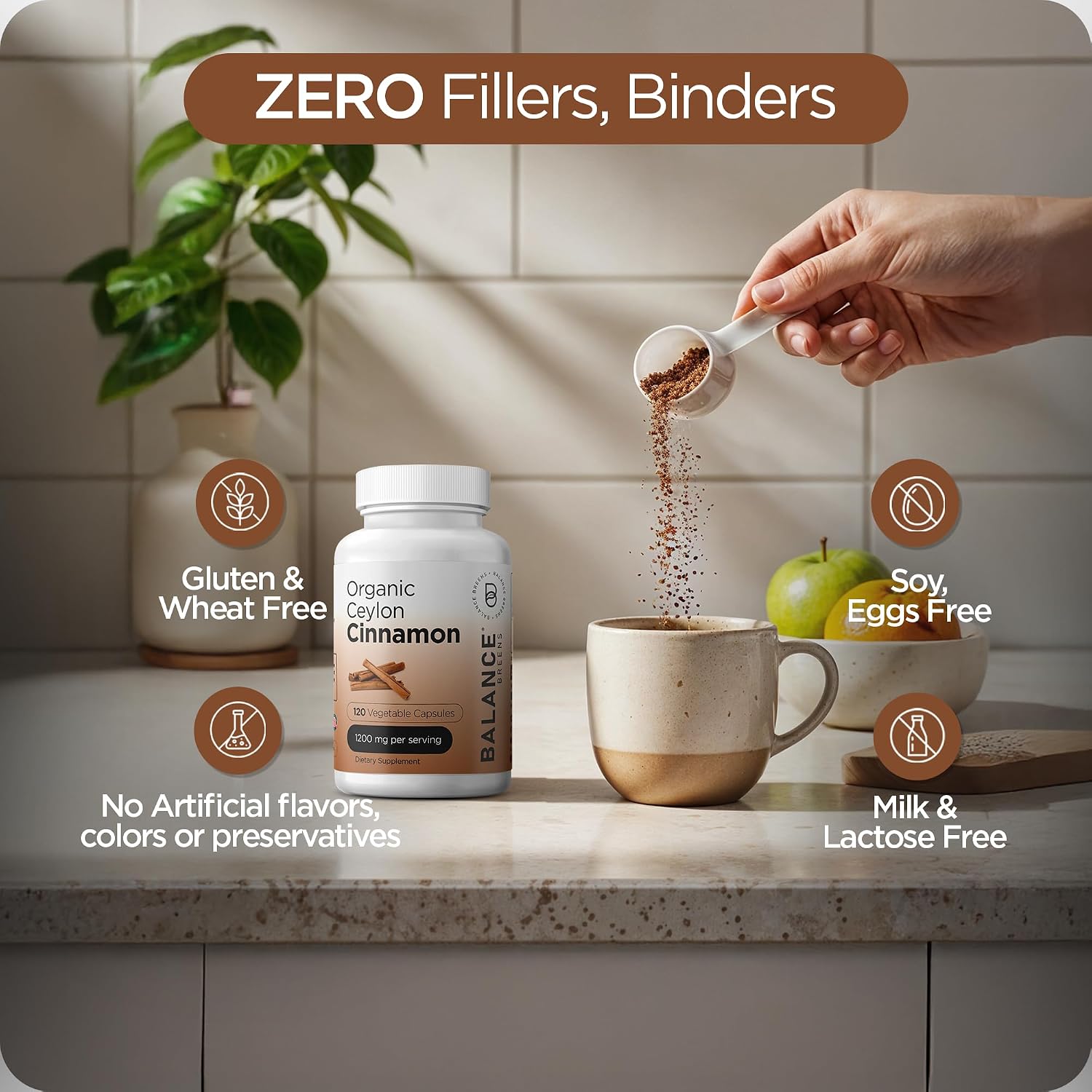 Balancebreens Certified Organic Ceylon Cinnamon 1200mg Supplement - 120 Veg Capsules - Heart