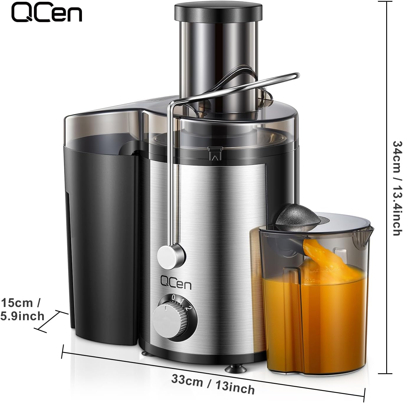 QCen Juicer Machine 500W Centrifugal Juicer with Extra Wide Feed Chute
