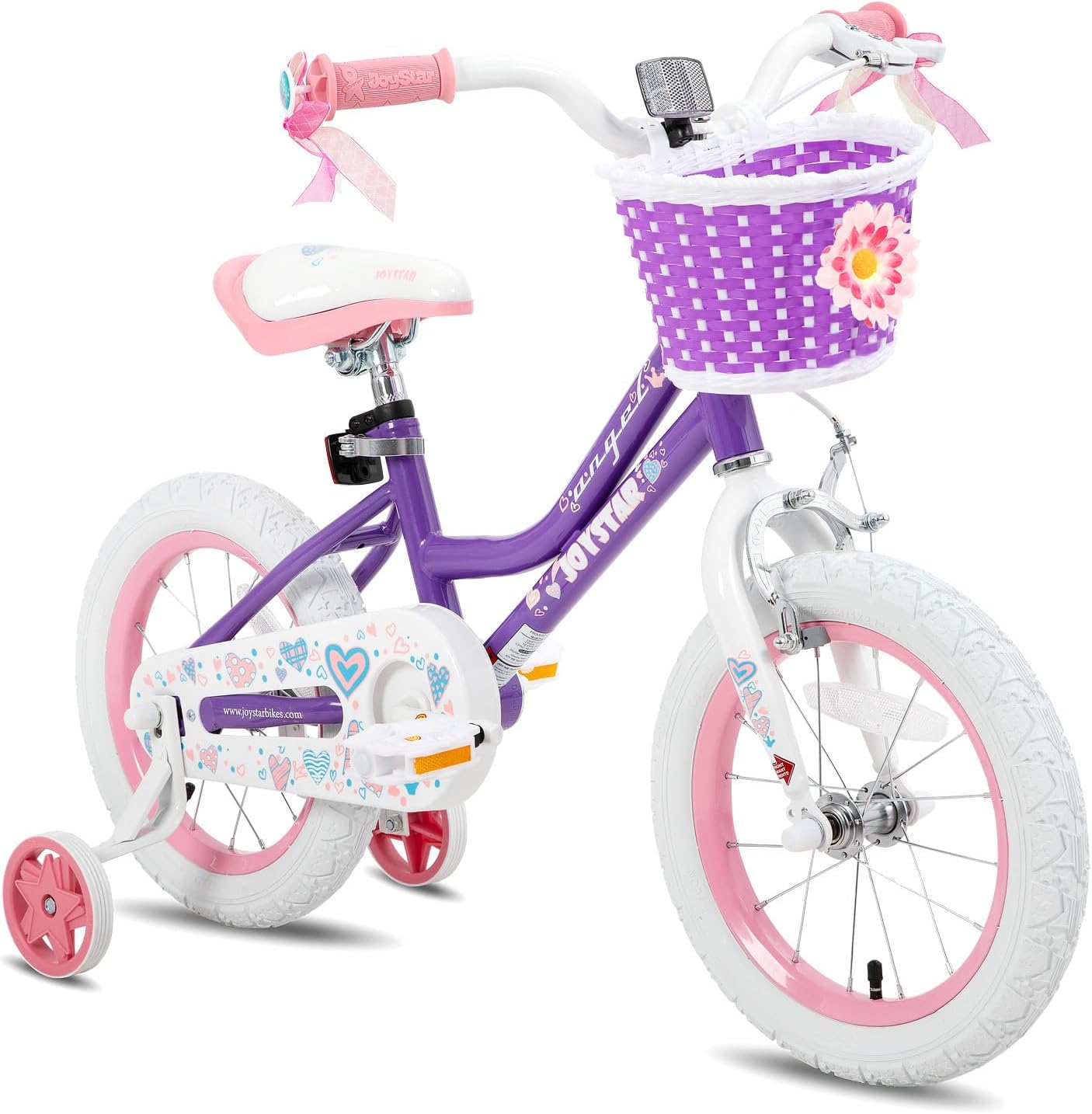 JOYSTAR Angel Girls Bike for Toddlers and Kids Ages 2-12 Years | 12-20 Inch Kids Bike with Training Wheels & Basket, 20 24“ Bicycle with Kickstand