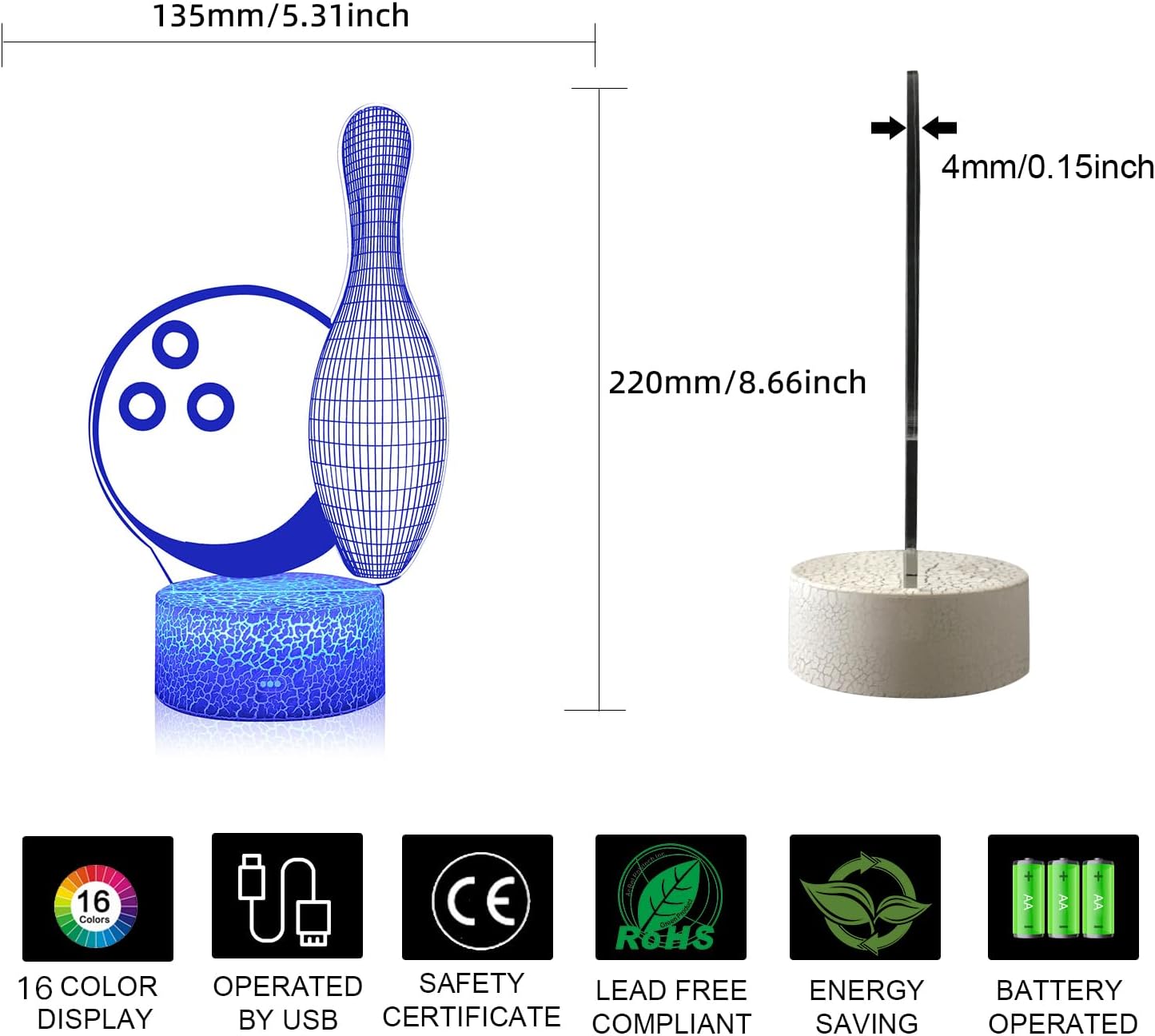 Volleyball 3D Illusion Night Light,16 Colors Changing Touch Switch & Remote Control,Acrylic Flat & ABS White Crack Base &USB Cable Table Lamp