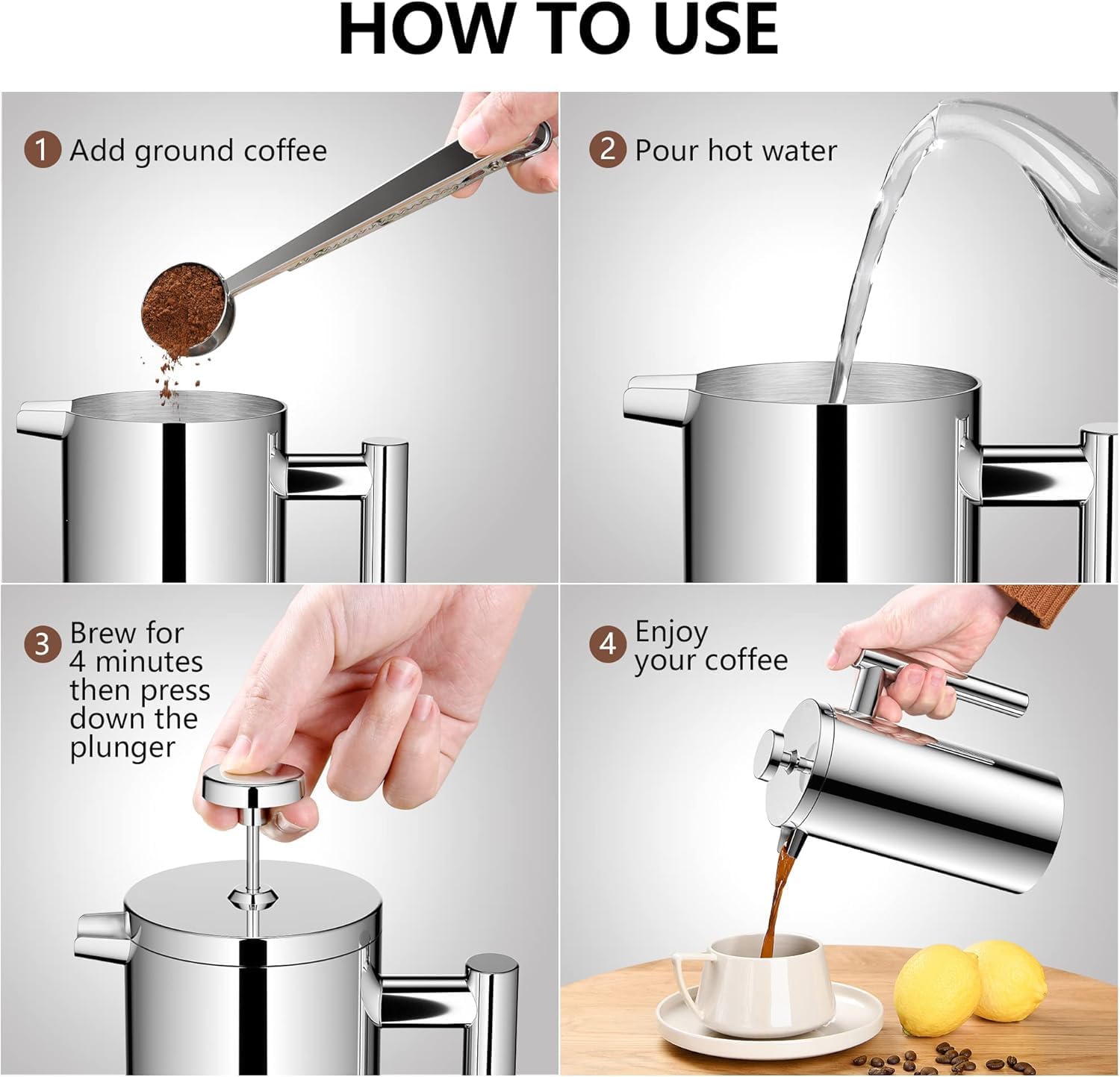 Black French Press Stainless Steel 34oz