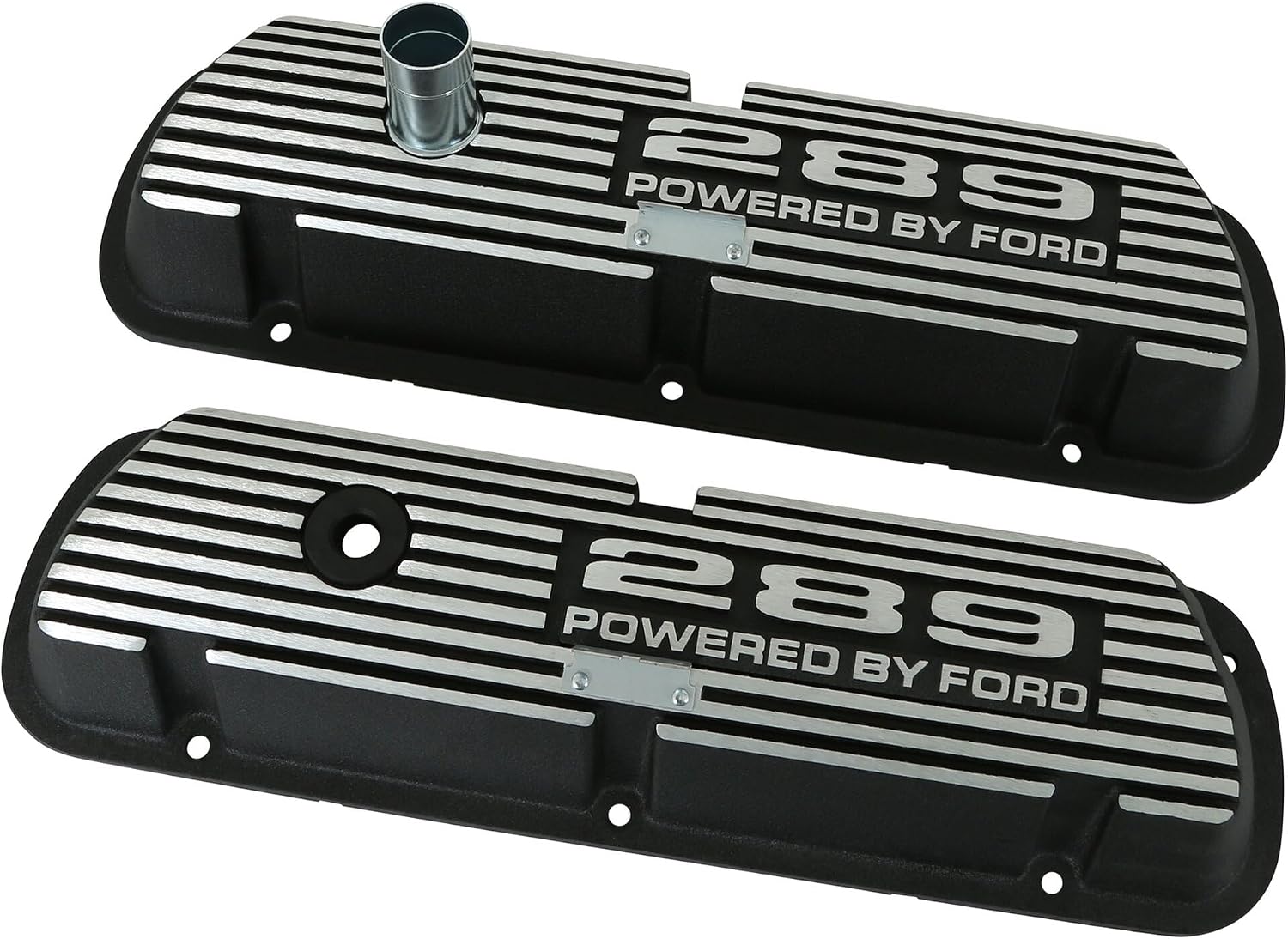 Aluminum Valve Covers with Official 289" "Powered by Ford Lettering in a Silver Powder Coated Finish, Compatible with 1964-1973 Ford Mustang