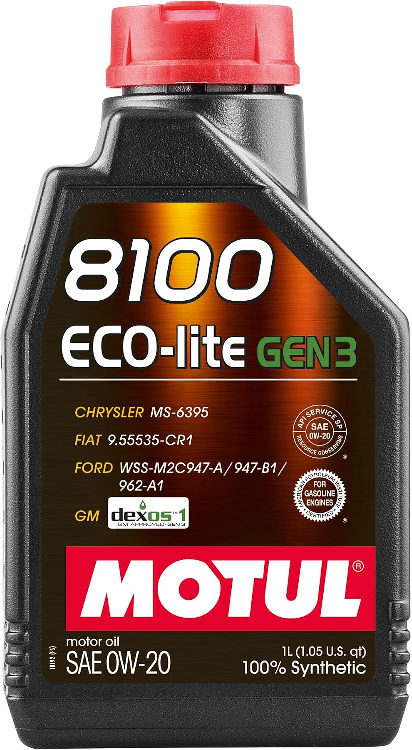Motul 8100 ECO-lite Gen3 0W-20 Full Synthetic Motor Oil with Advanced Low-Friction Formula – API SP & dexos1 Gen3 Approved for GM, Ford
