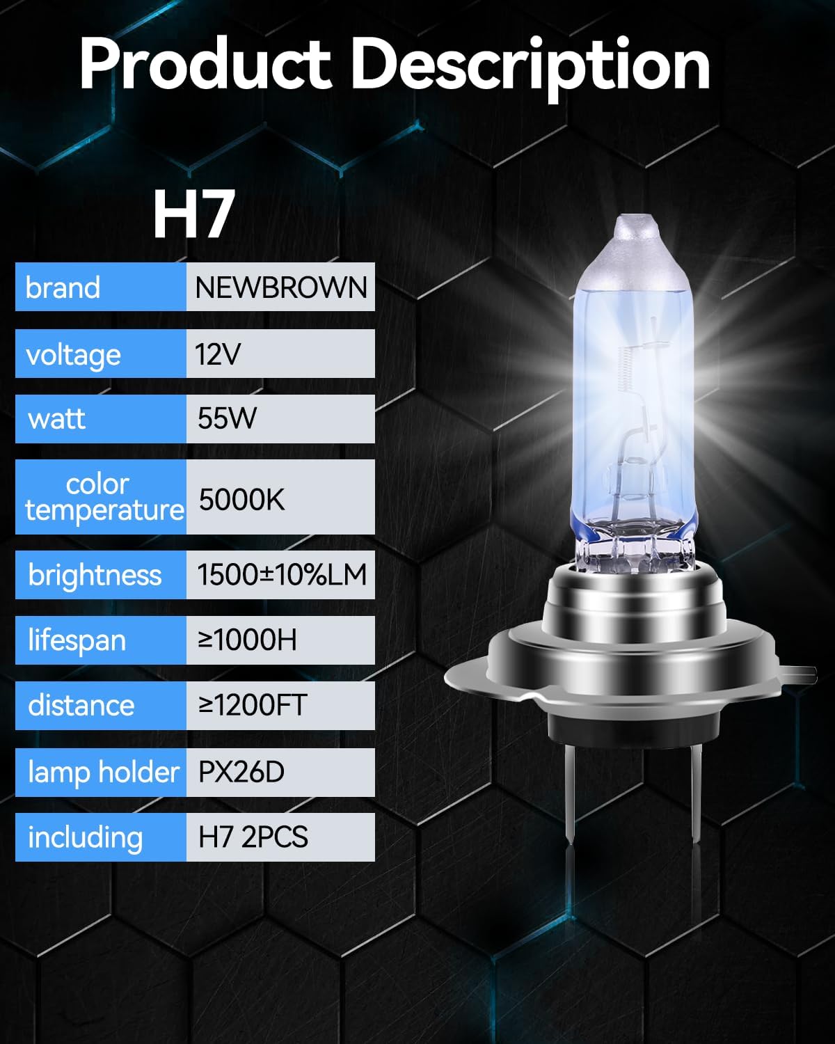 NEWBROWN H11 Headlight Bulb Halogen 5000K Super White Light Long Life Replacement PGJ19-2 12V/55W (H11, 2 Pack)