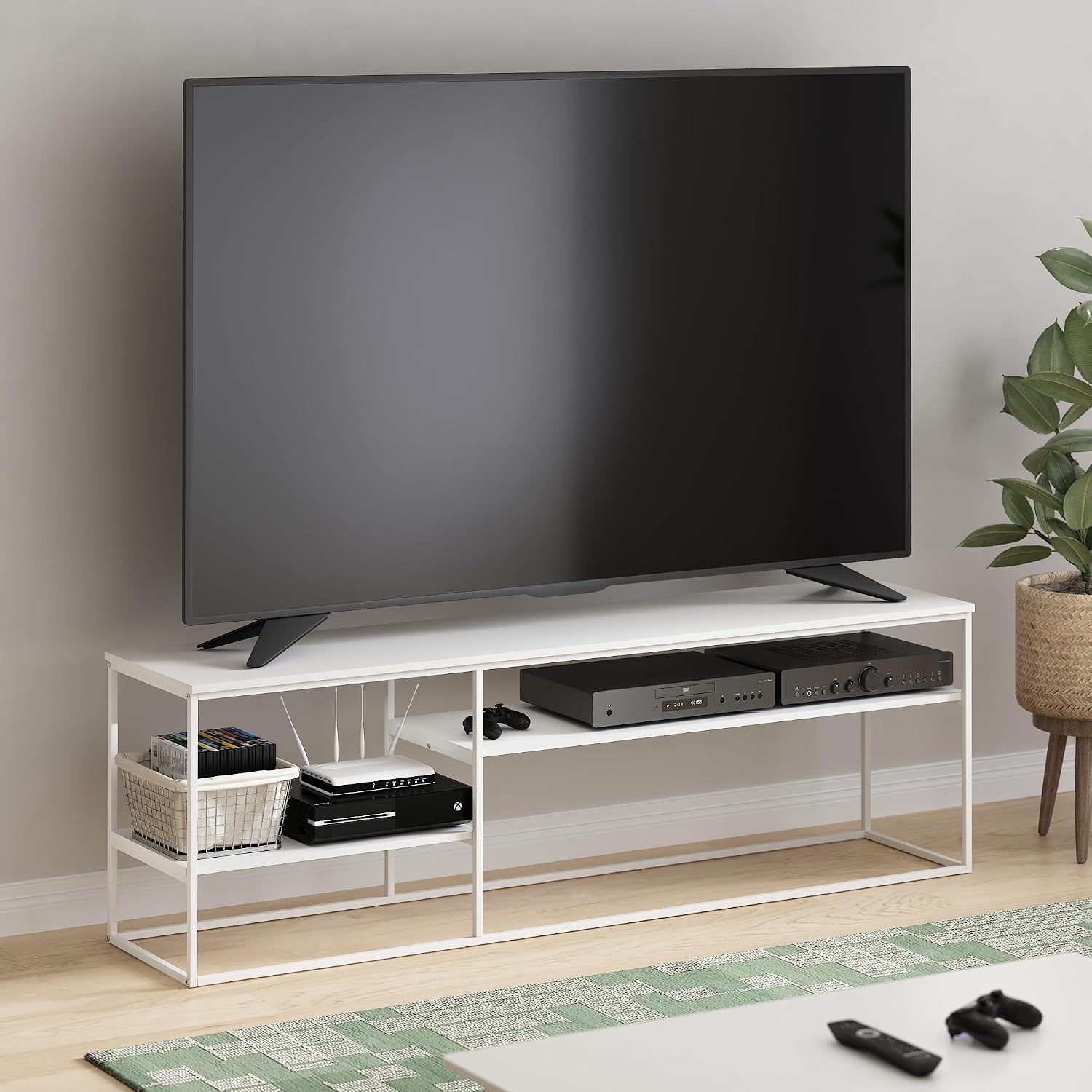 Furinno Moretti 3-Tier Metal Frame TV Stand, French Oak Grey